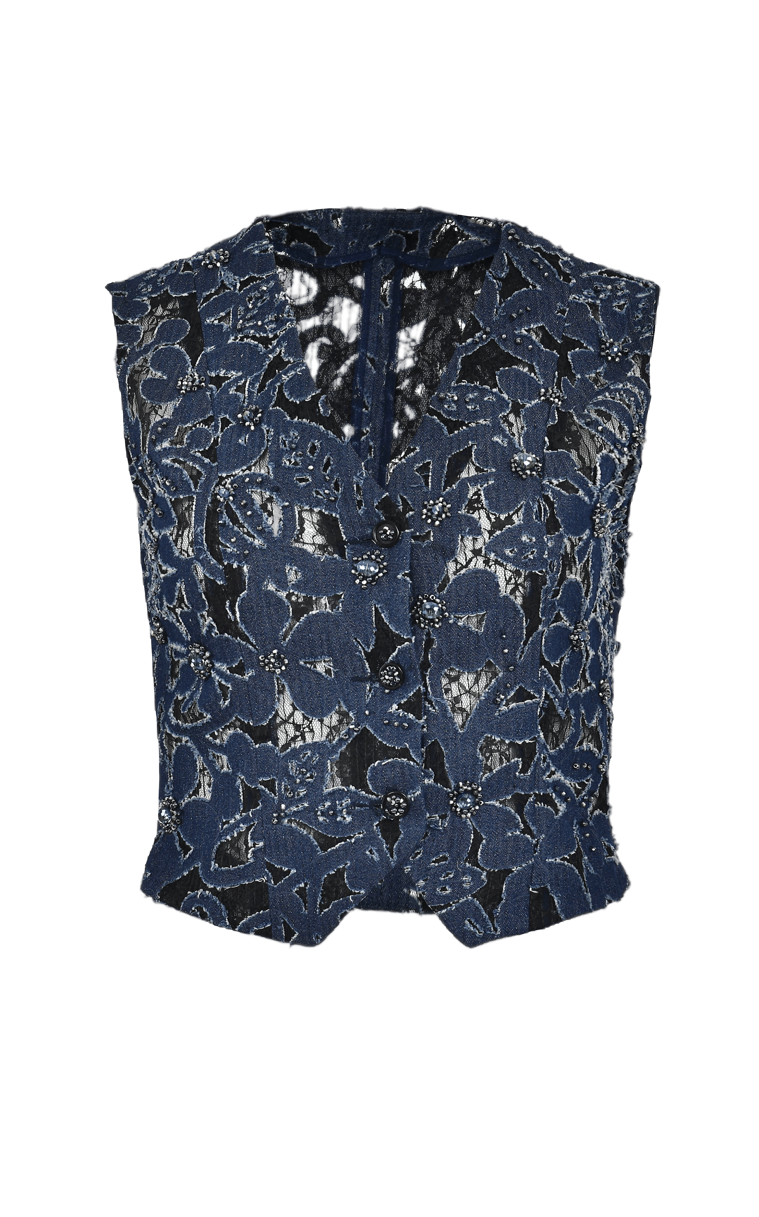 Luces Denim Hand Embroidered Vest made by Francesca Miranda