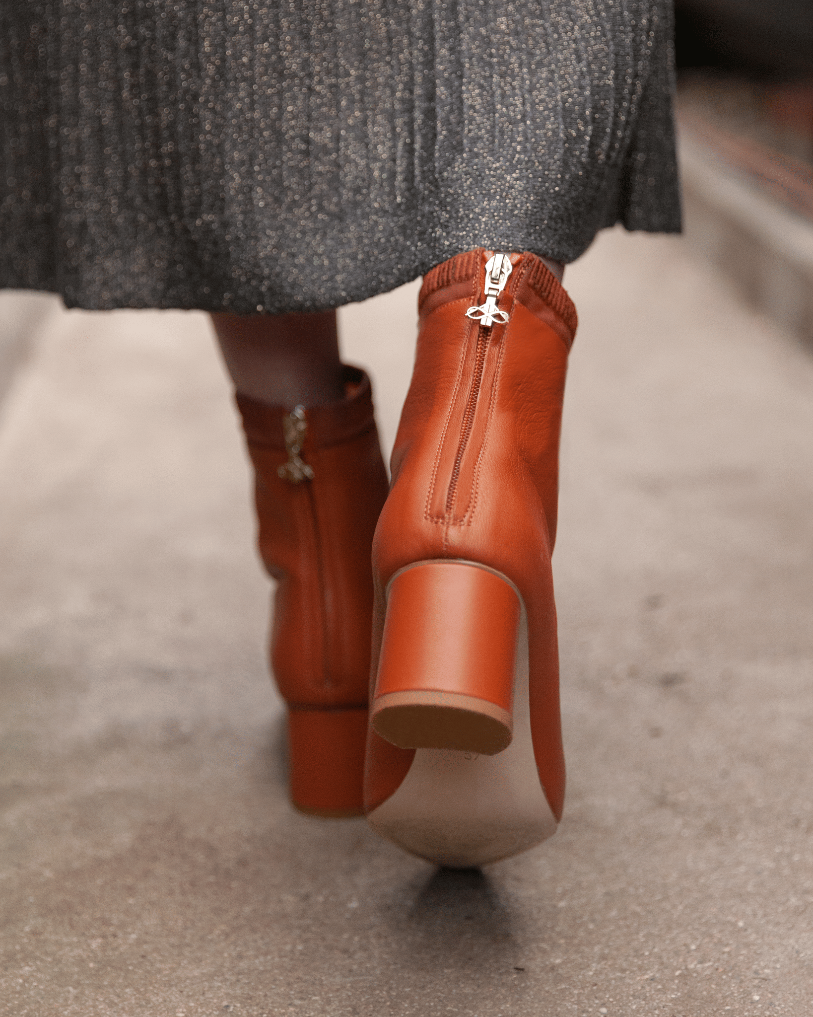 Embroidered Sock Boot 55 Sienna Leather in Orange made by ATANA