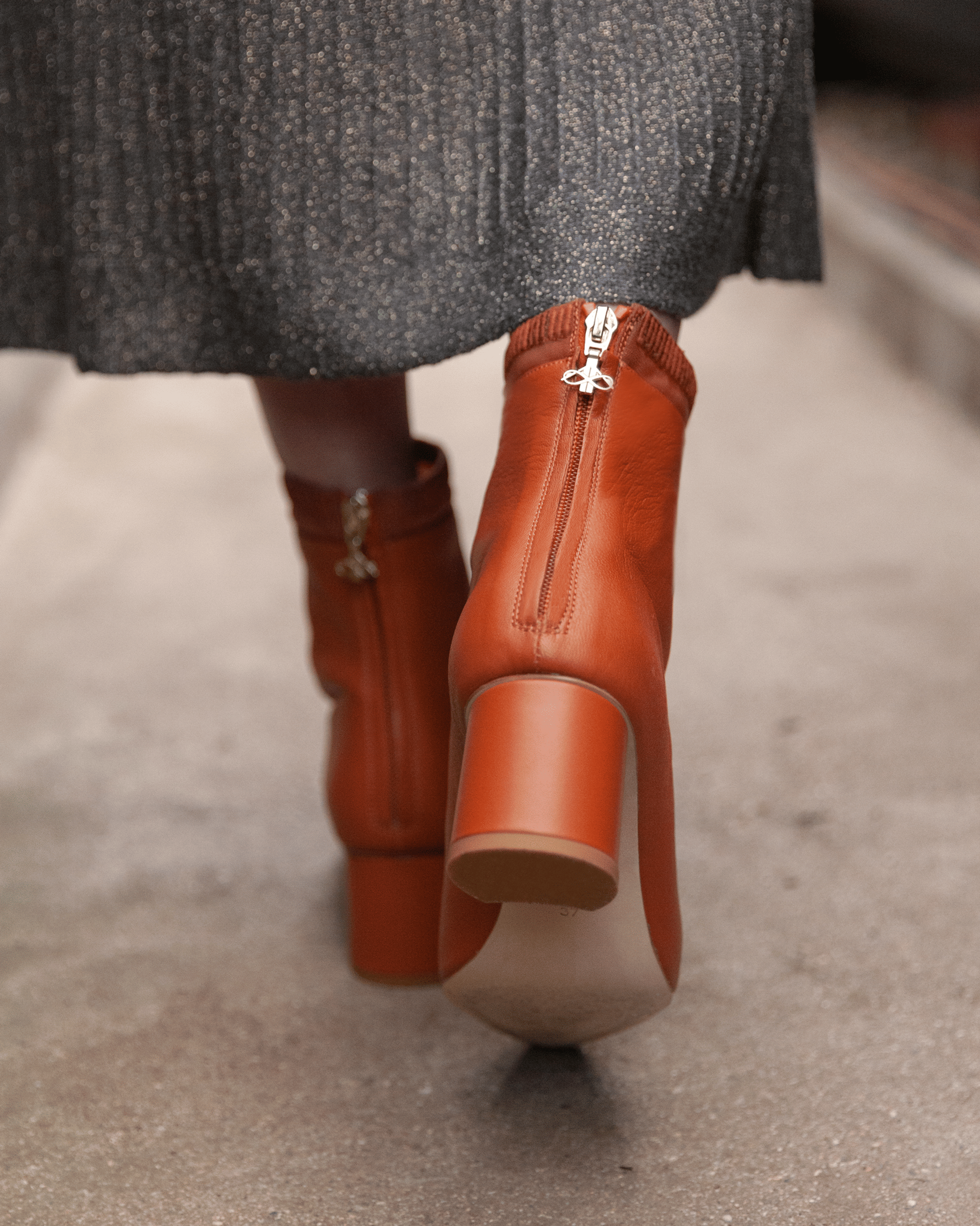 Embroidered Sock Boot 55 Sienna Leather in Orange made by ATANA