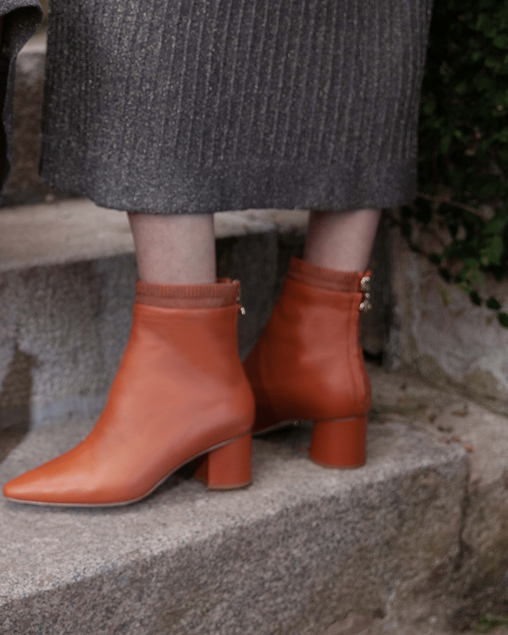 Embroidered Sock Boot 55 Sienna Leather in Orange made by ATANA