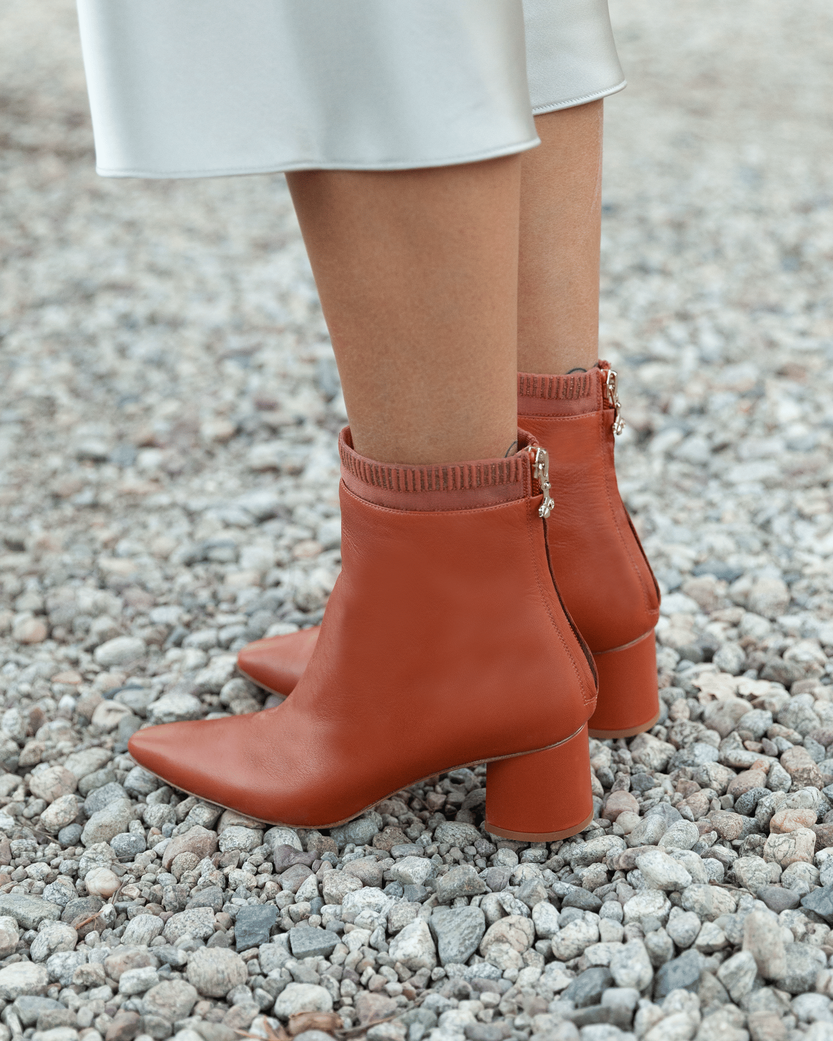 Embroidered Sock Boot 55 Sienna Leather in Orange made by ATANA
