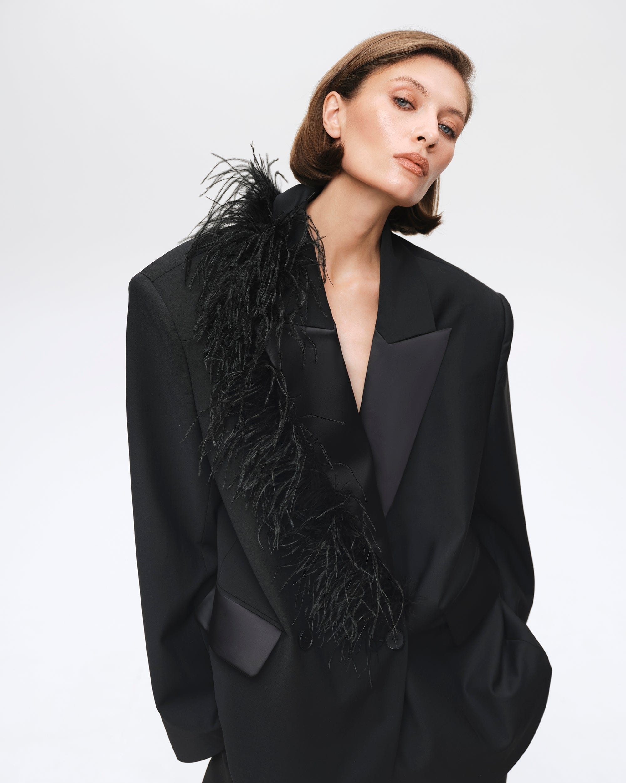 Oversized Tuxedo Jacket With Boa made by Gasanova