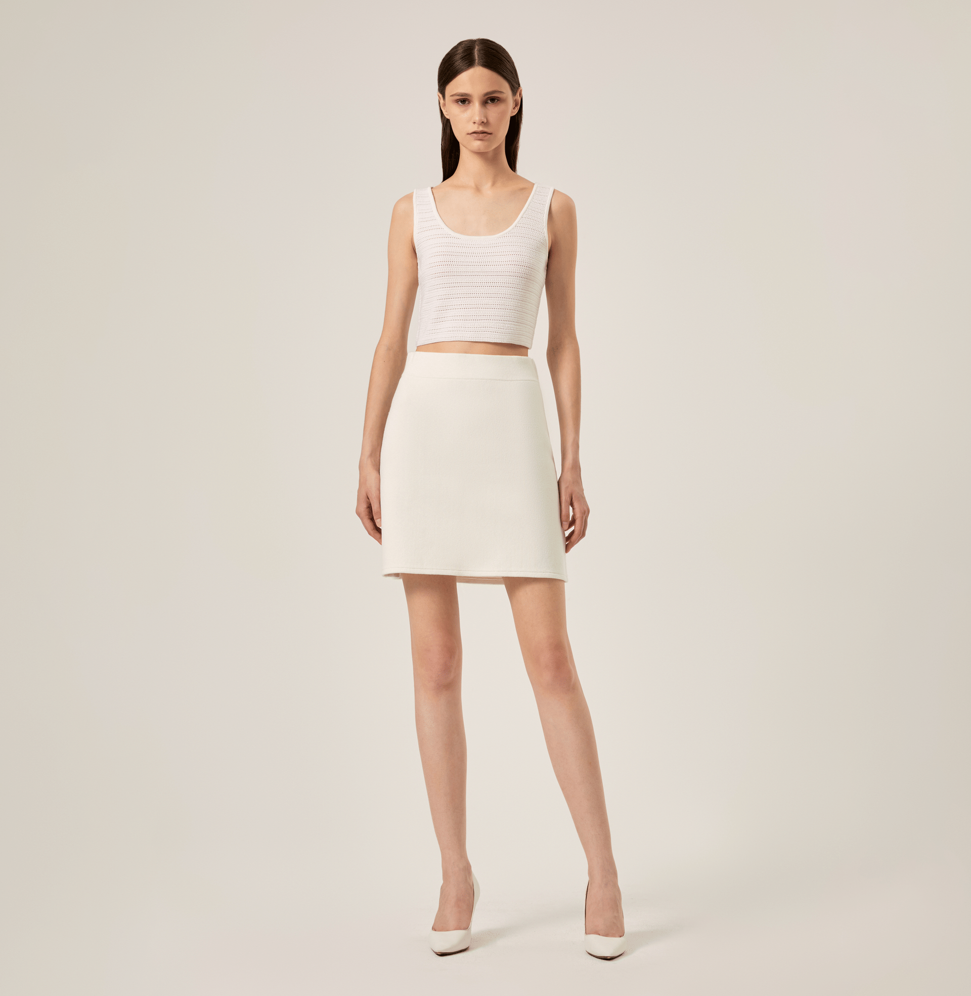 SILK WOOL BLEND POINTELLE-KNIT TANK TOP in White made by CRUSH Collection