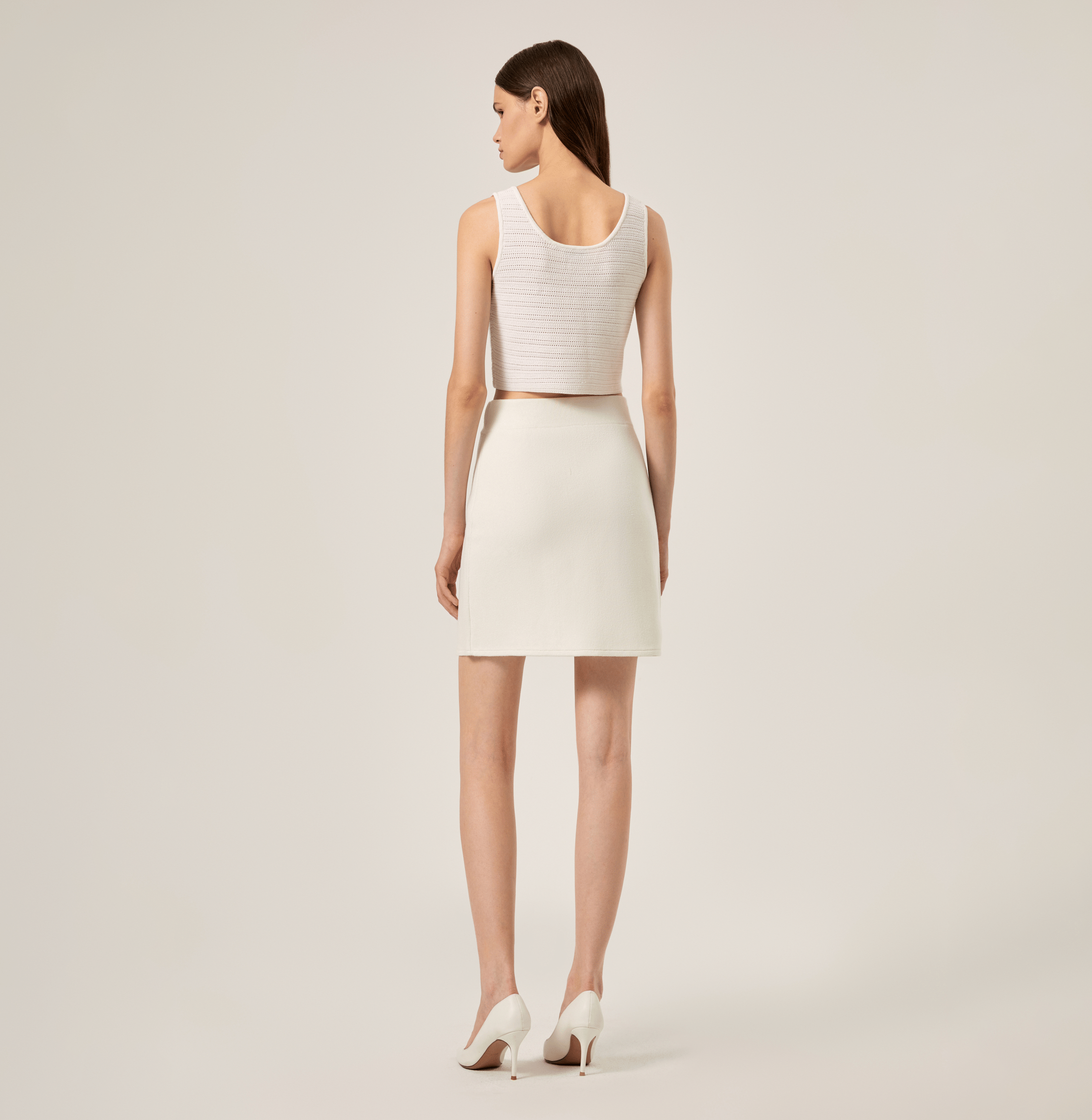 SILK WOOL BLEND POINTELLE-KNIT TANK TOP in White made by CRUSH Collection