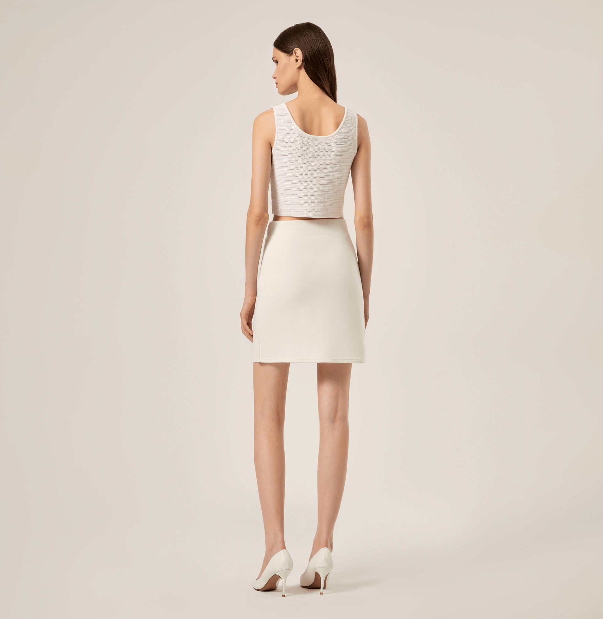 SILK WOOL BLEND POINTELLE-KNIT TANK TOP in White made by CRUSH Collection