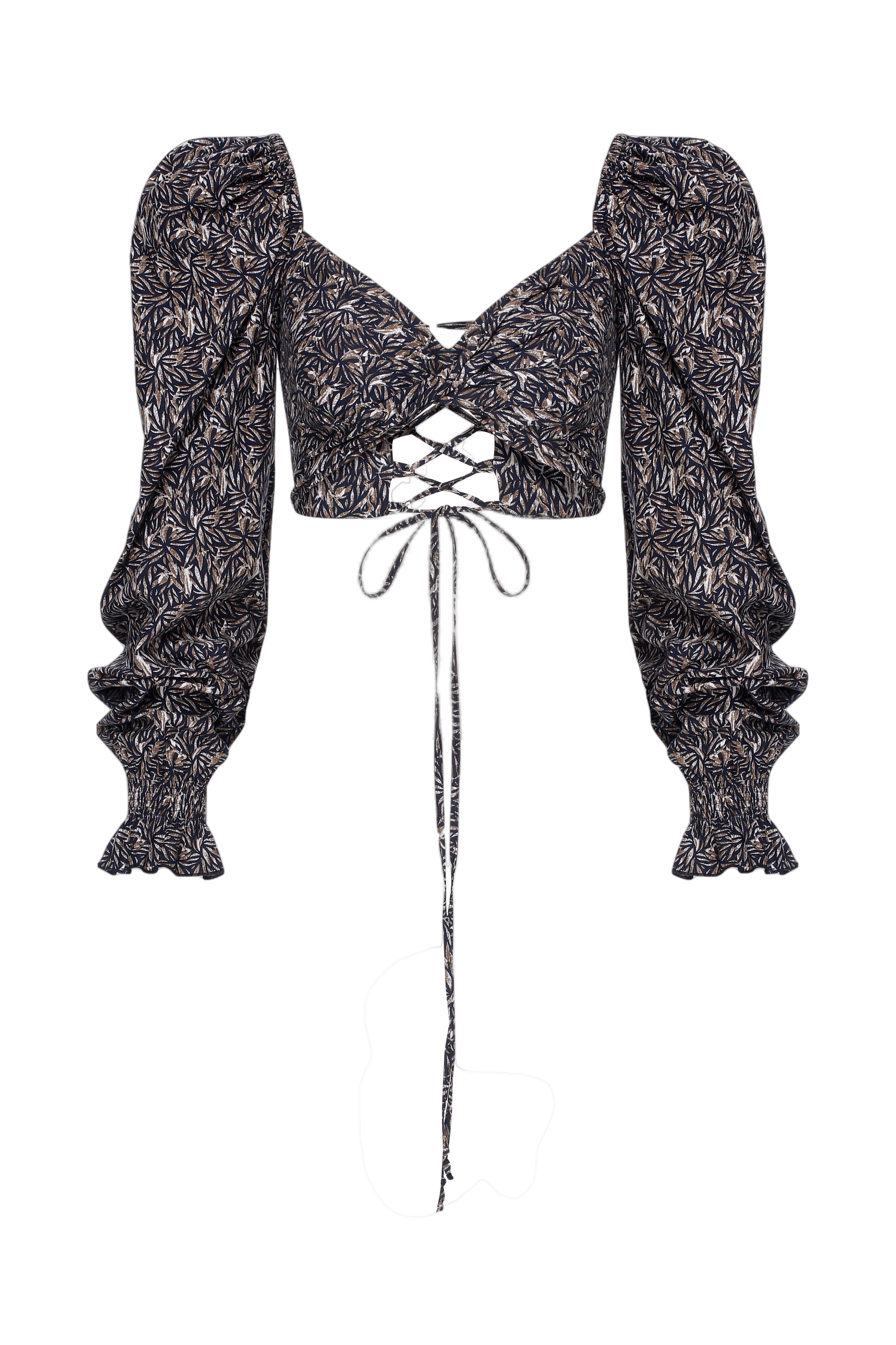 Lolly Tie Back Printed  Poplin Top in Dark Brown made by Nazli Ceren