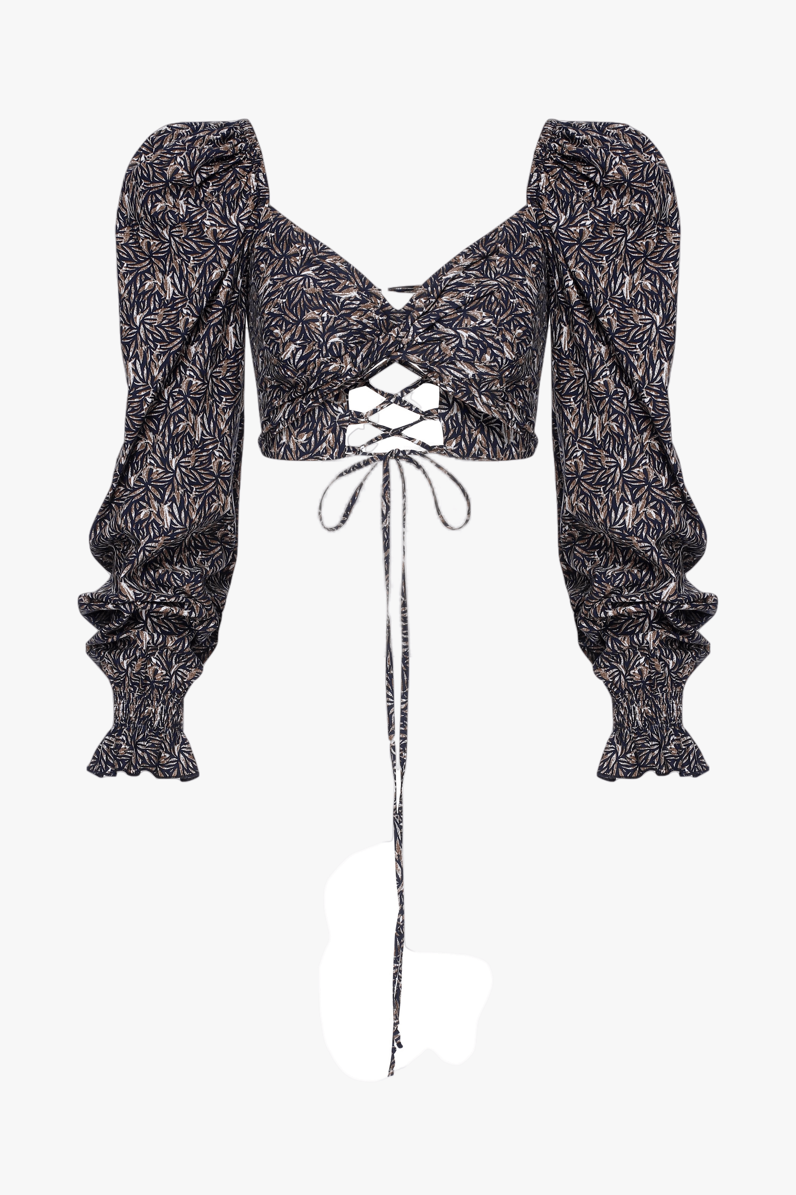 Lolly Tie Back Printed Poplin Top in Dark Brown made by Nazli Ceren