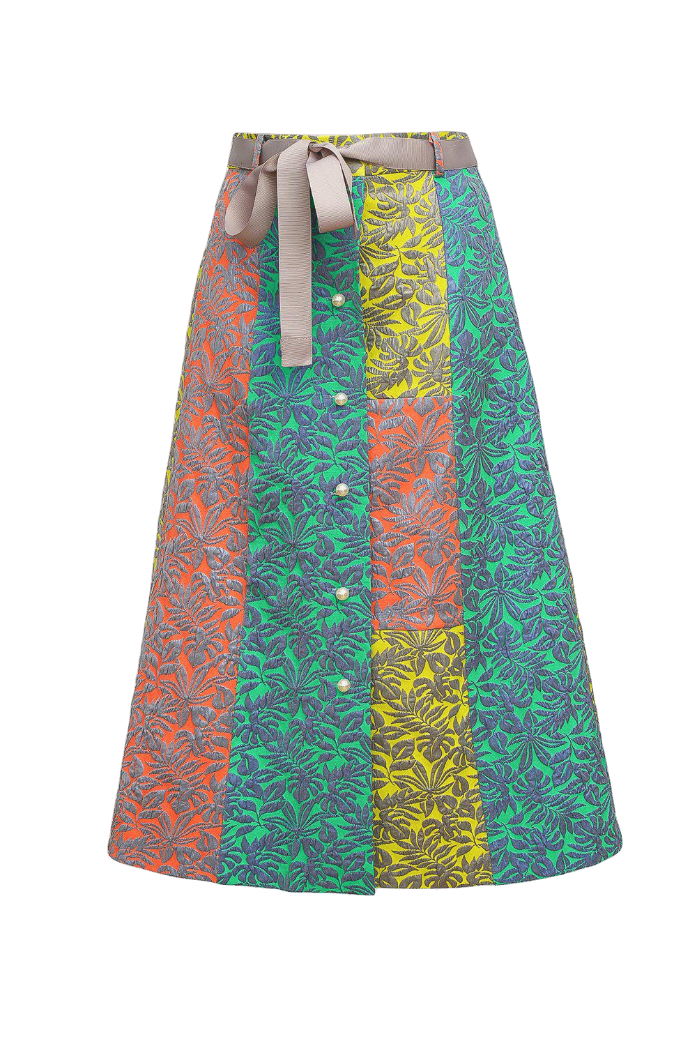 Multicolor patchwork skirt with pearl buttons made by ANDREEVA