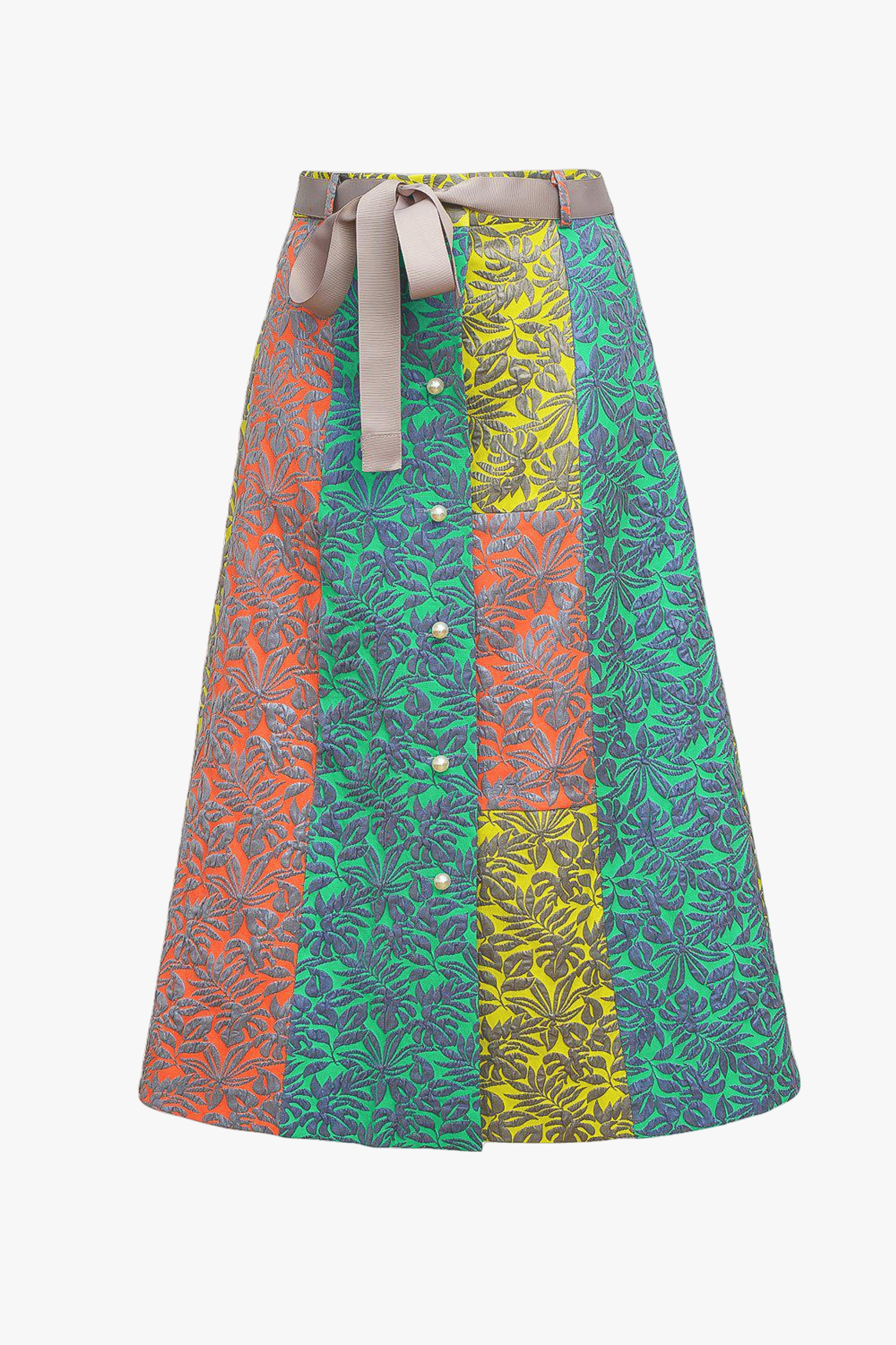 Multicolor patchwork skirt with pearl buttons made by ANDREEVA