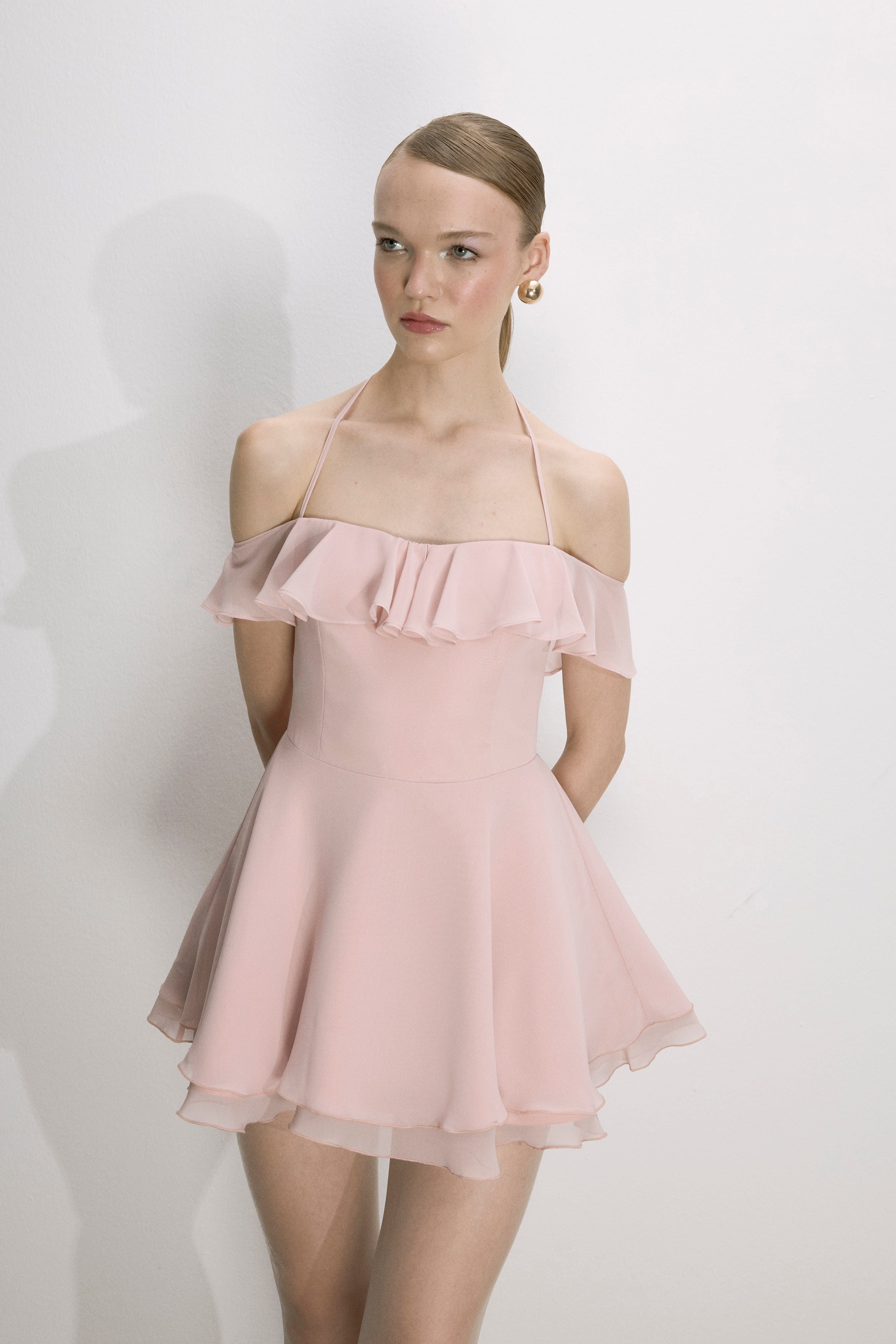 Evie Mini Dress In Tender Peach made by Nazli Ceren