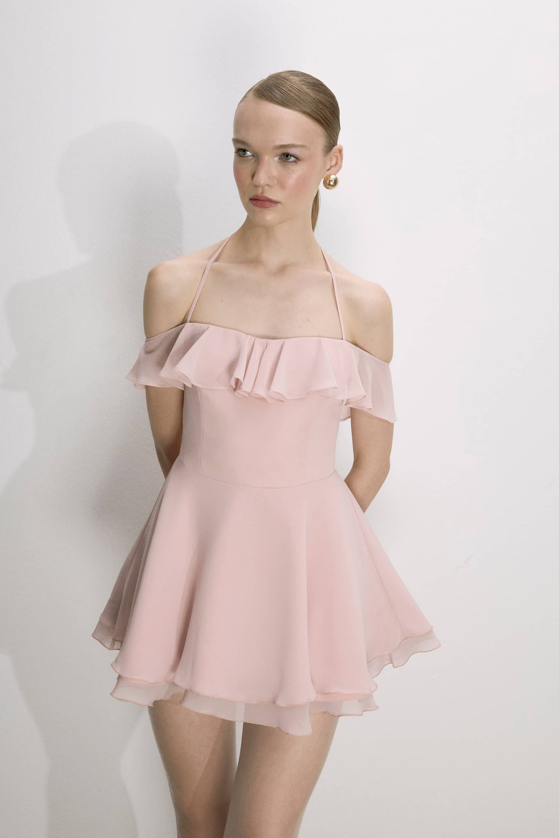 Evie Mini Dress In Tender Peach made by Nazli Ceren