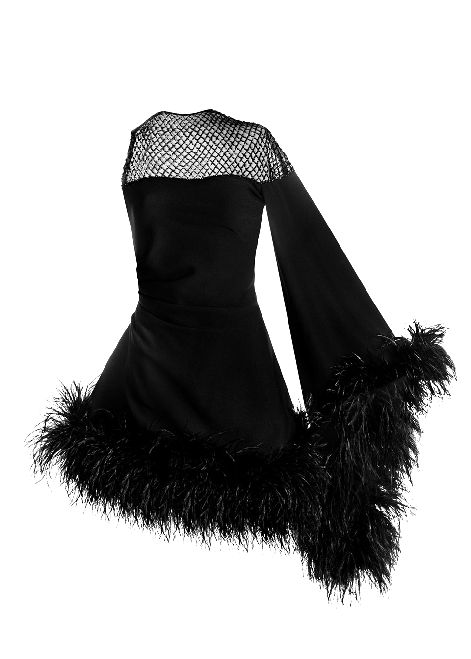 Aurora asymmetric draped black feather dress made by Monika Dimova