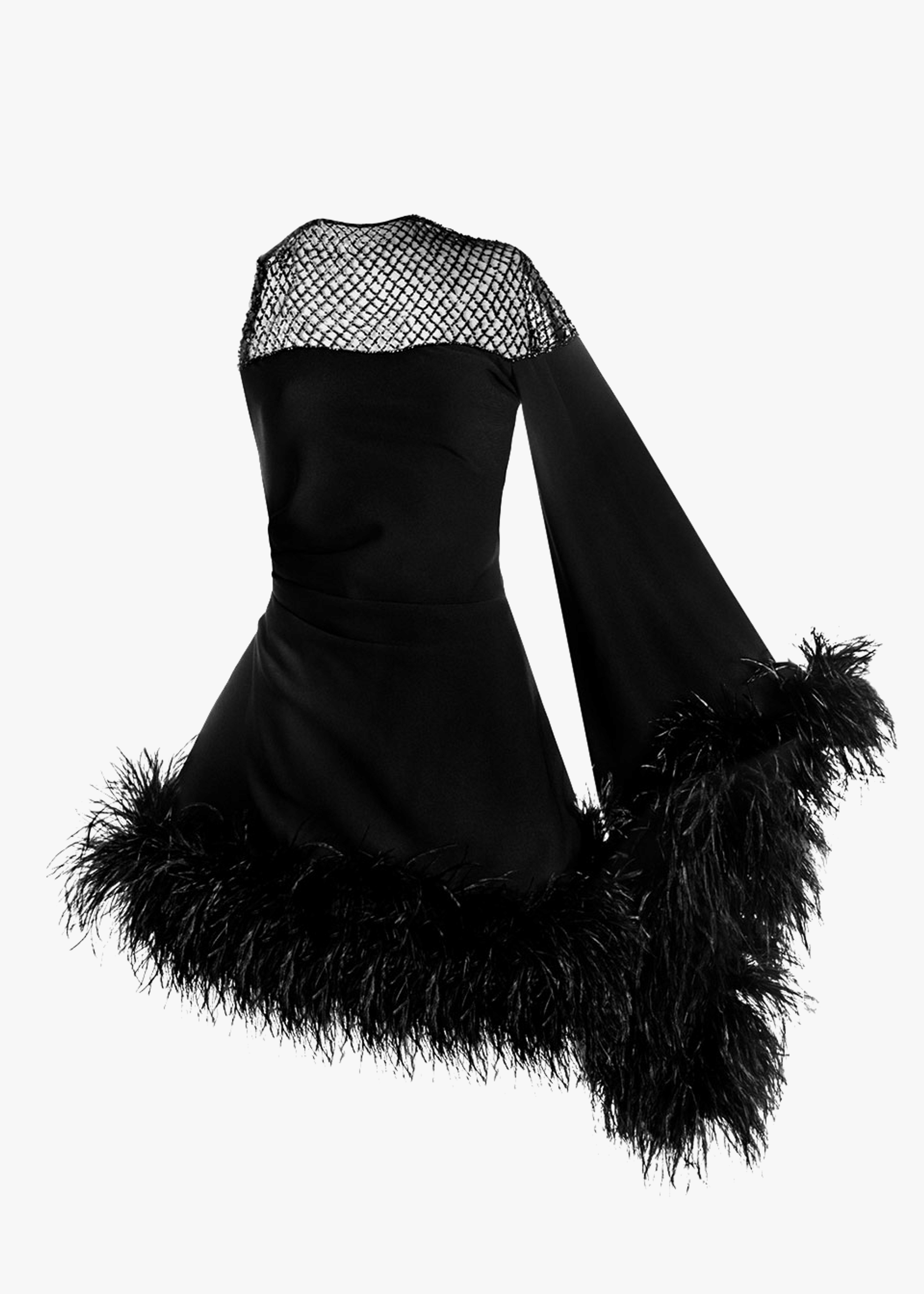 Aurora asymmetric draped black feather dress made by Monika Dimova