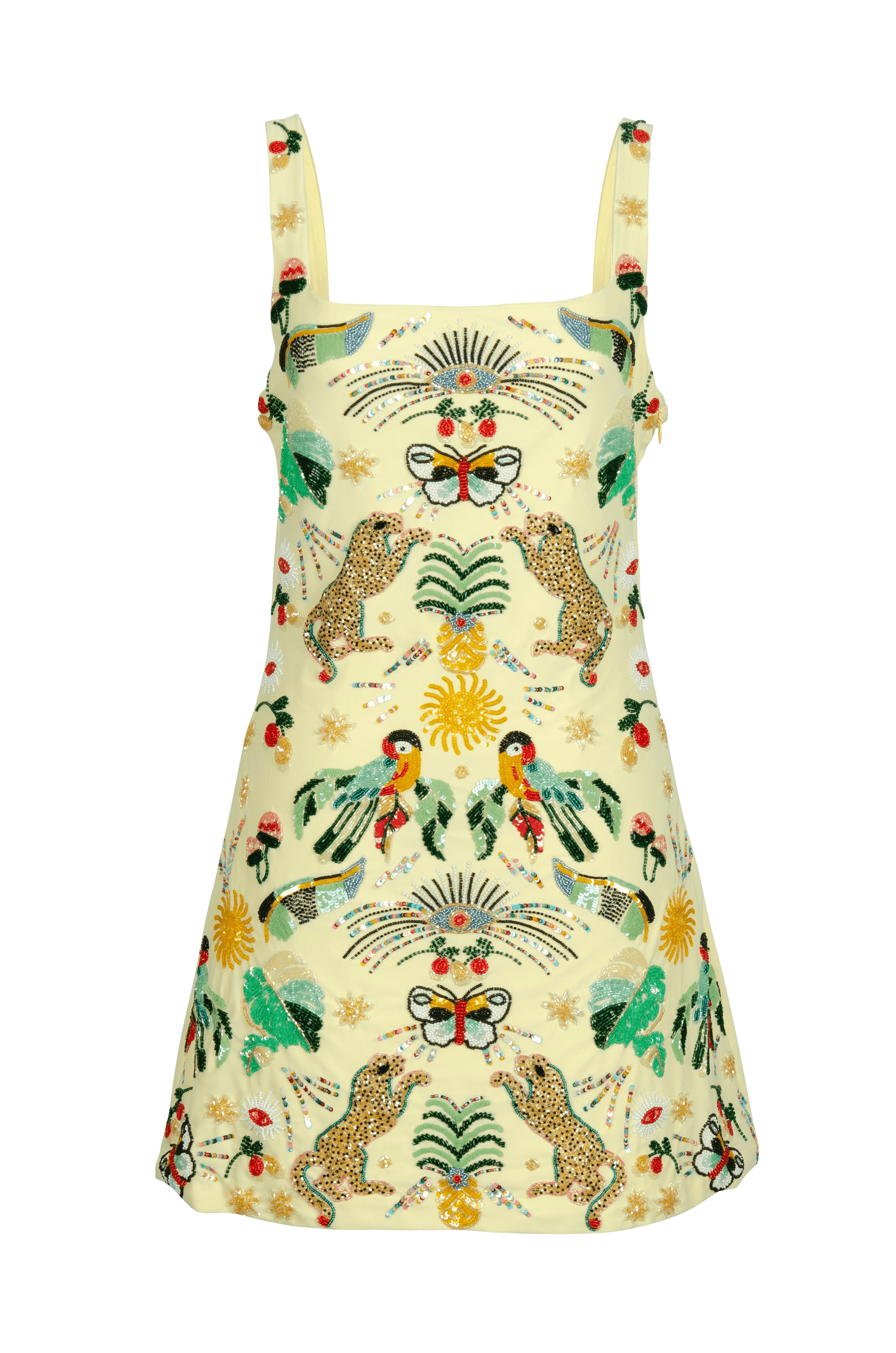Aurelia Embroidered Luxury Yellow Sequin Mini Dress made by Oceanus Swimwear