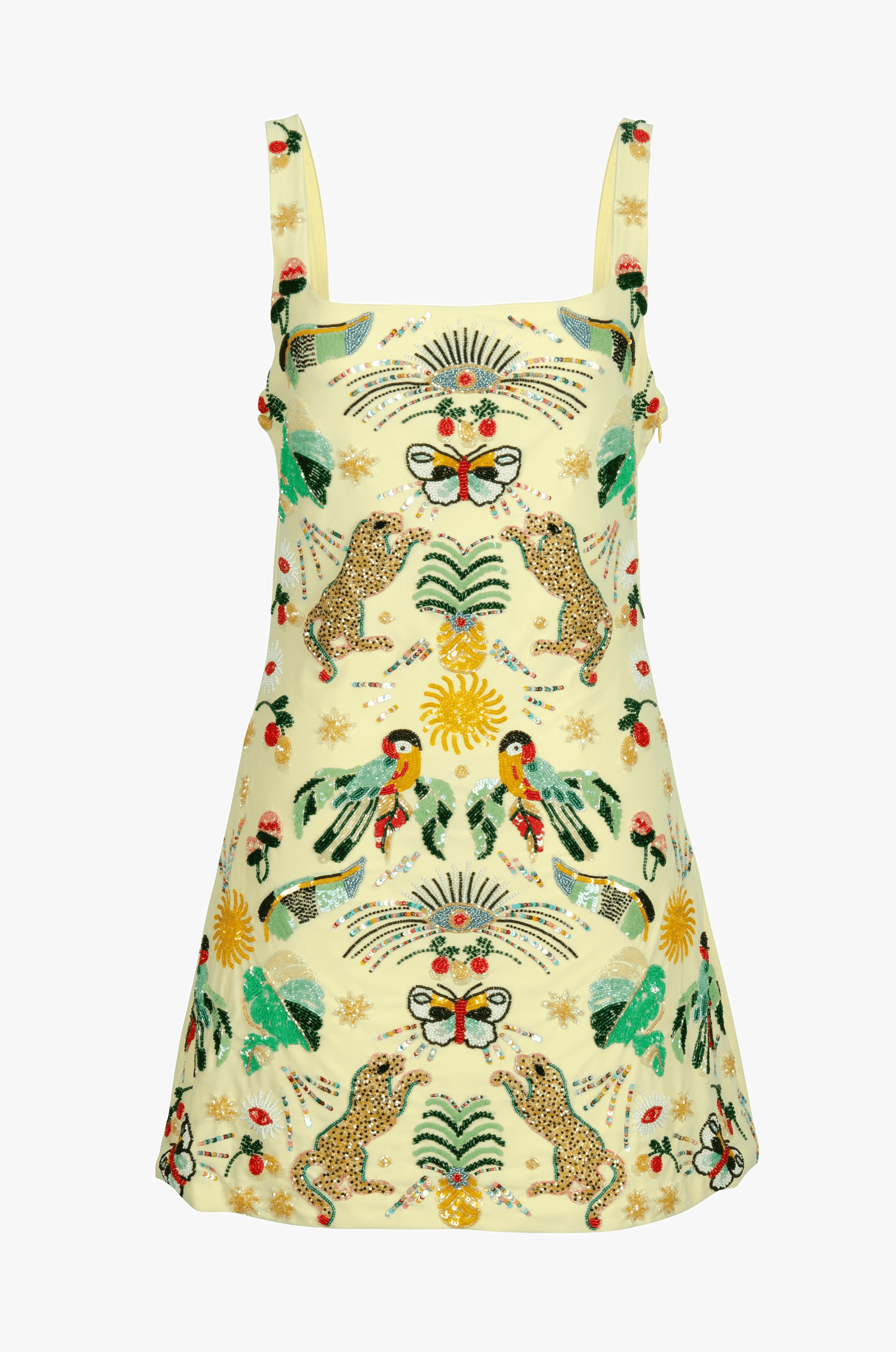 Aurelia Embroidered Luxury Yellow Sequin Mini Dress made by Oceanus Swimwear