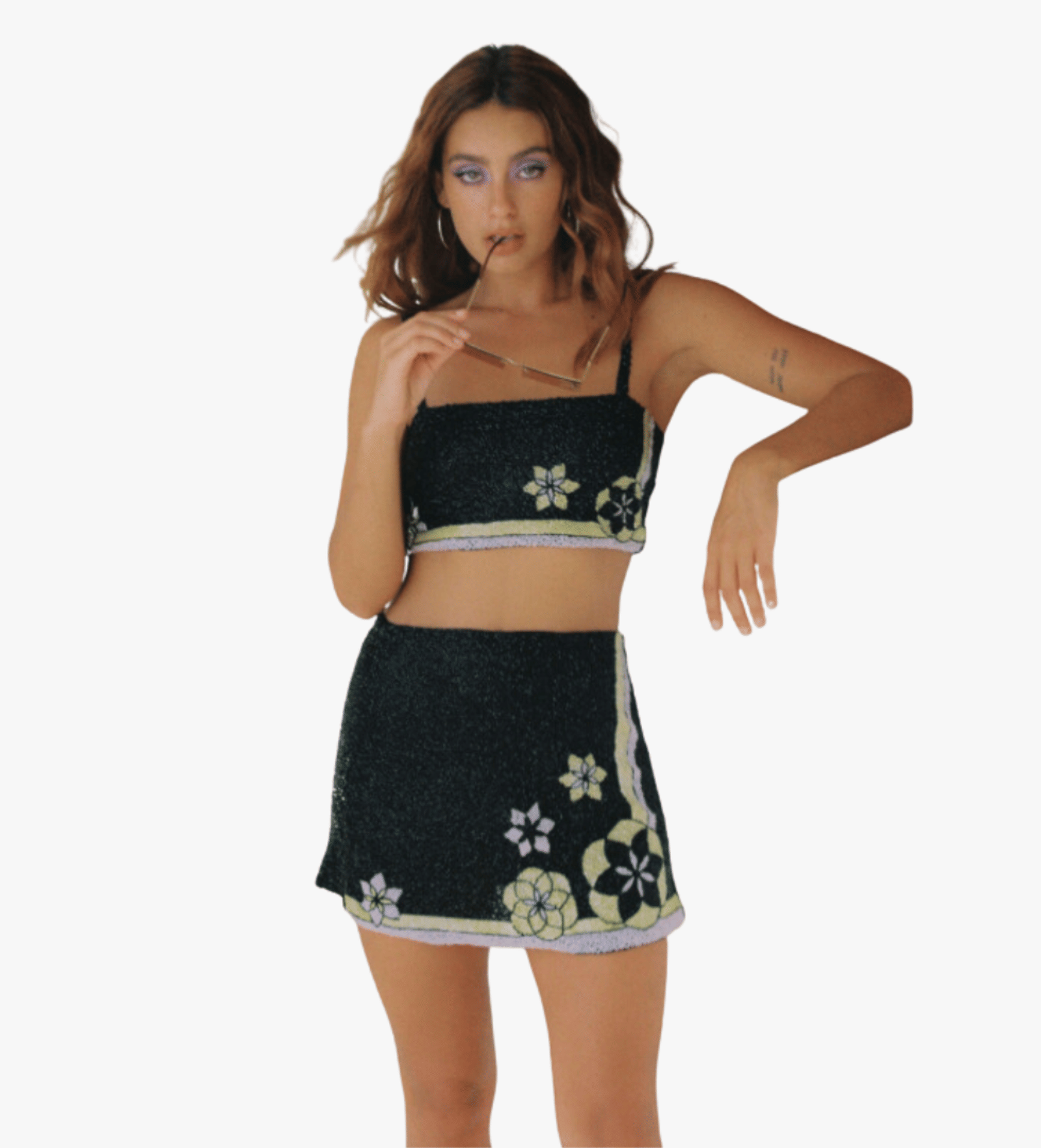 Mei Hand Embroidered Summer Co-ord Black in Black made by Oceanus Swimwear