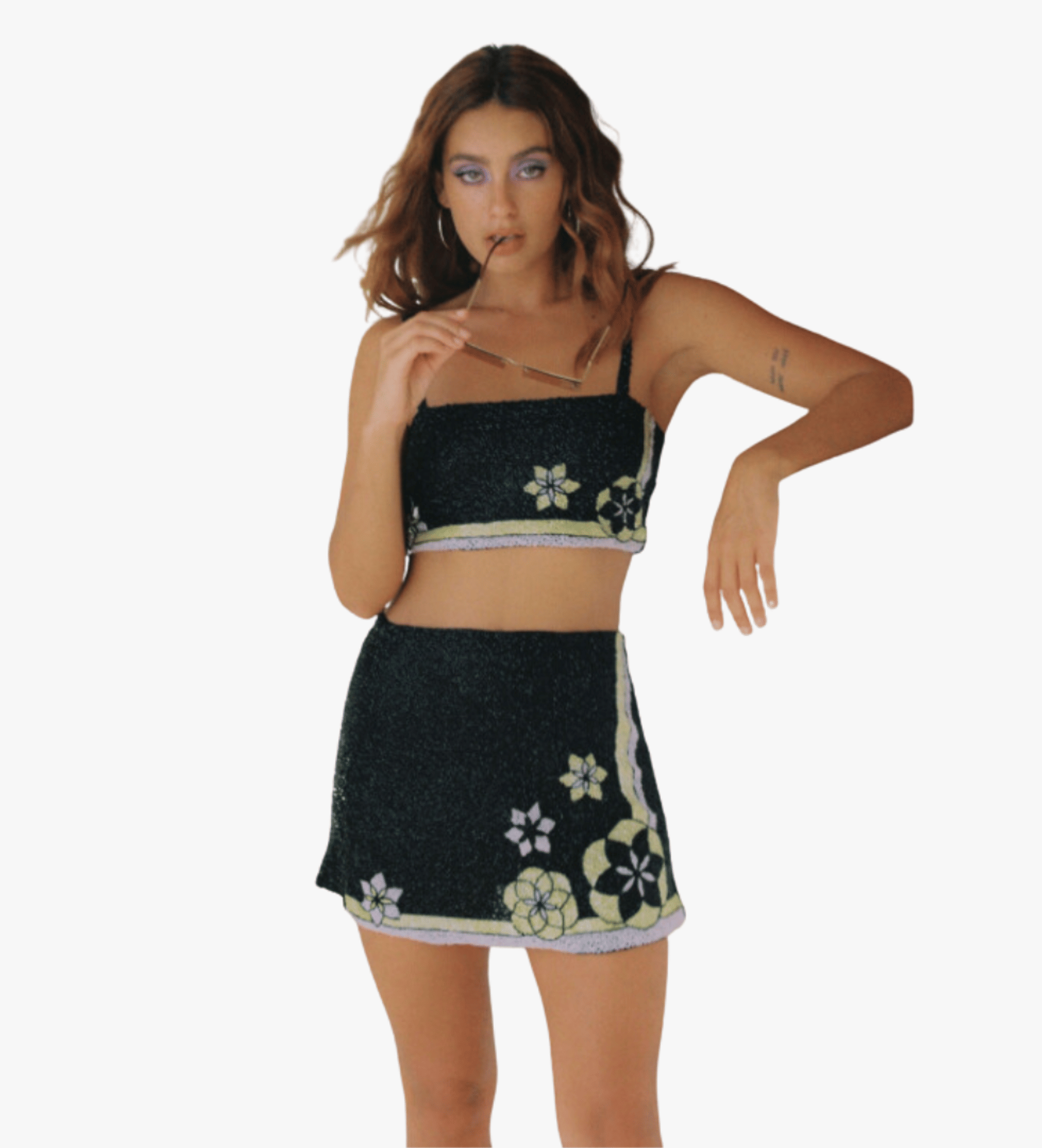 Mei Hand Embroidered Summer Co-ord Black in Black made by Oceanus Swimwear