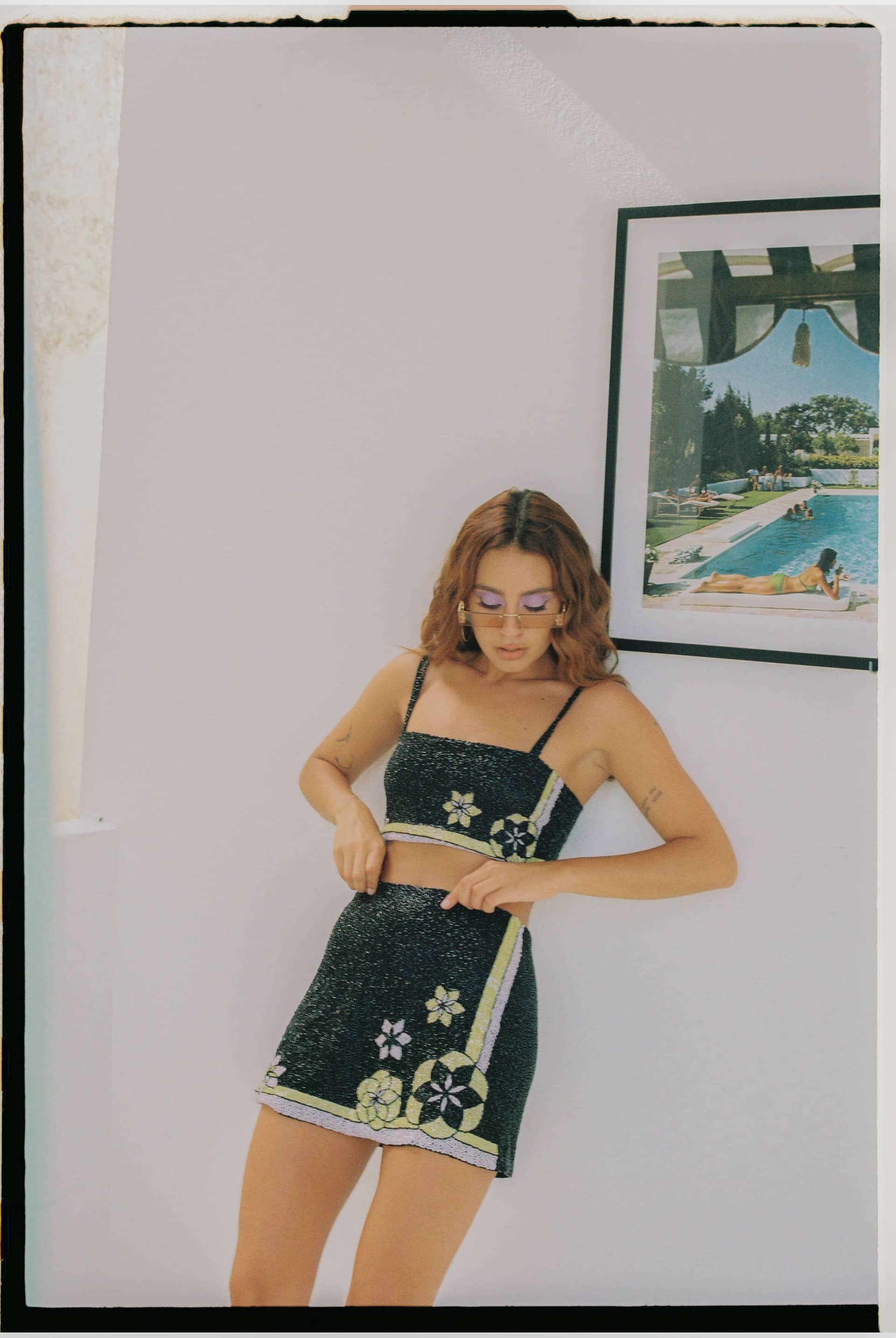 Mei Hand Embroidered Summer Co-ord Black in Black made by Oceanus Swimwear