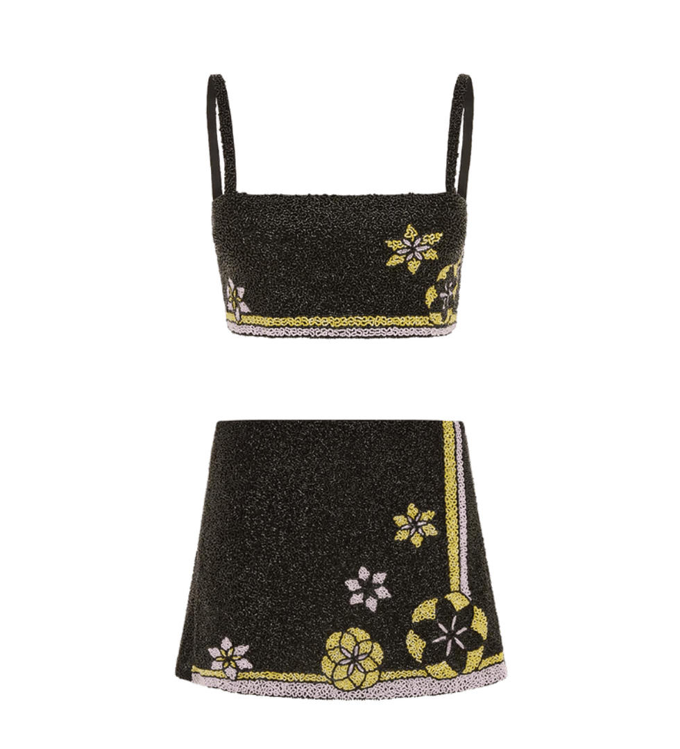 Mei Hand Embroidered Summer Co-ord Black in Black made by Oceanus Swimwear