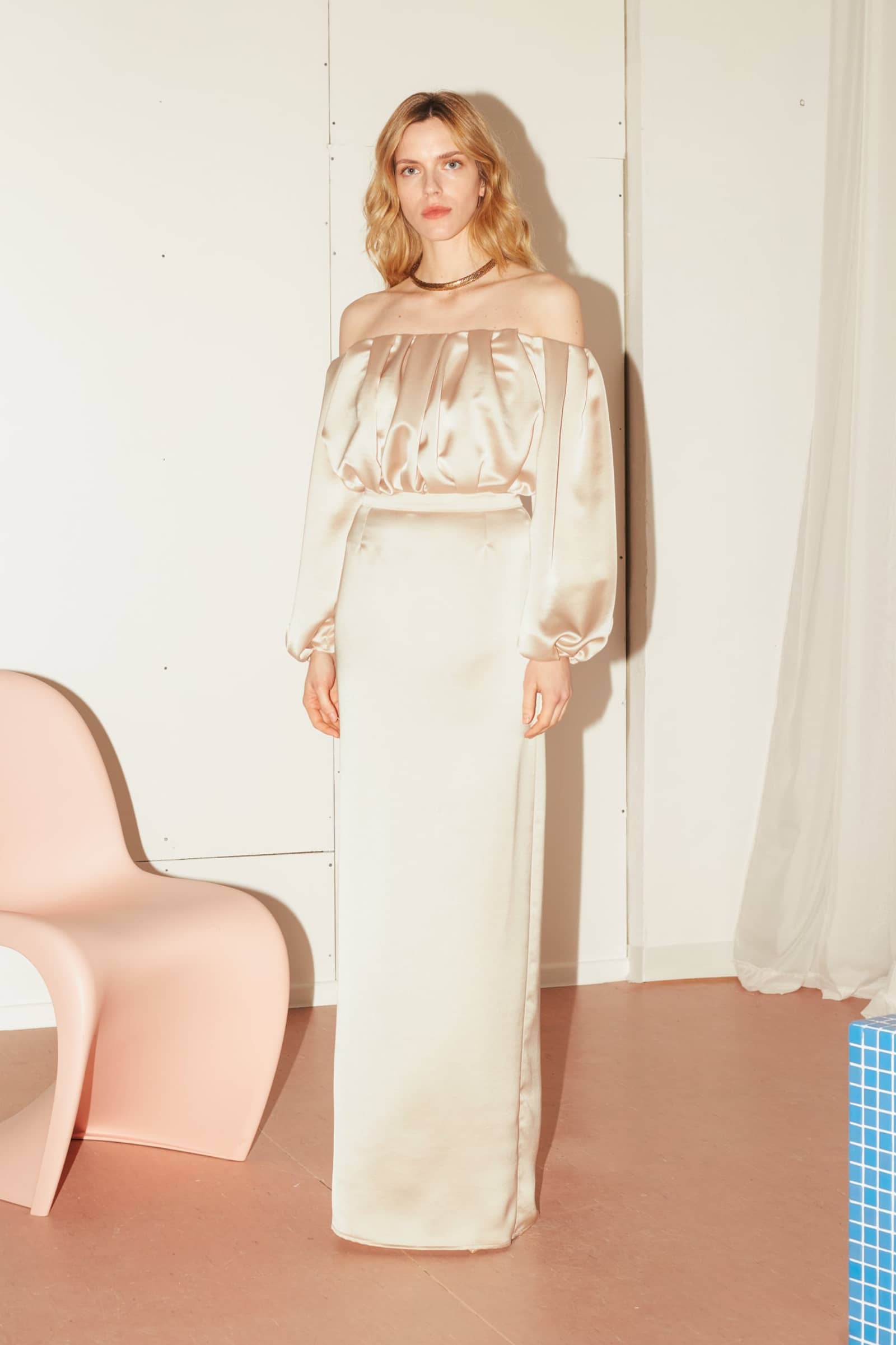 ALICE beige long off shoulder dress in Beige made by UNDRESS