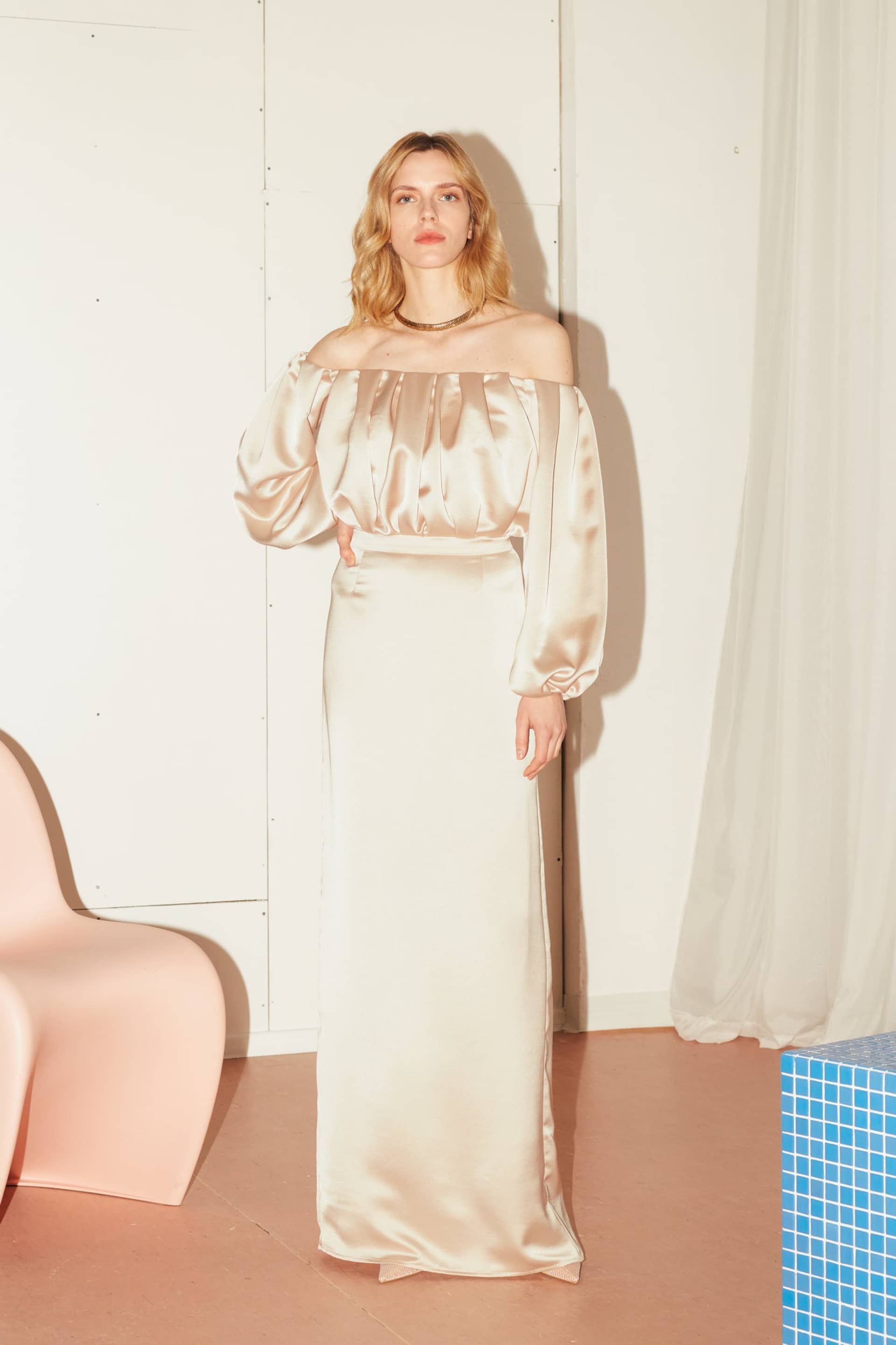 ALICE beige long off shoulder dress in Beige made by UNDRESS