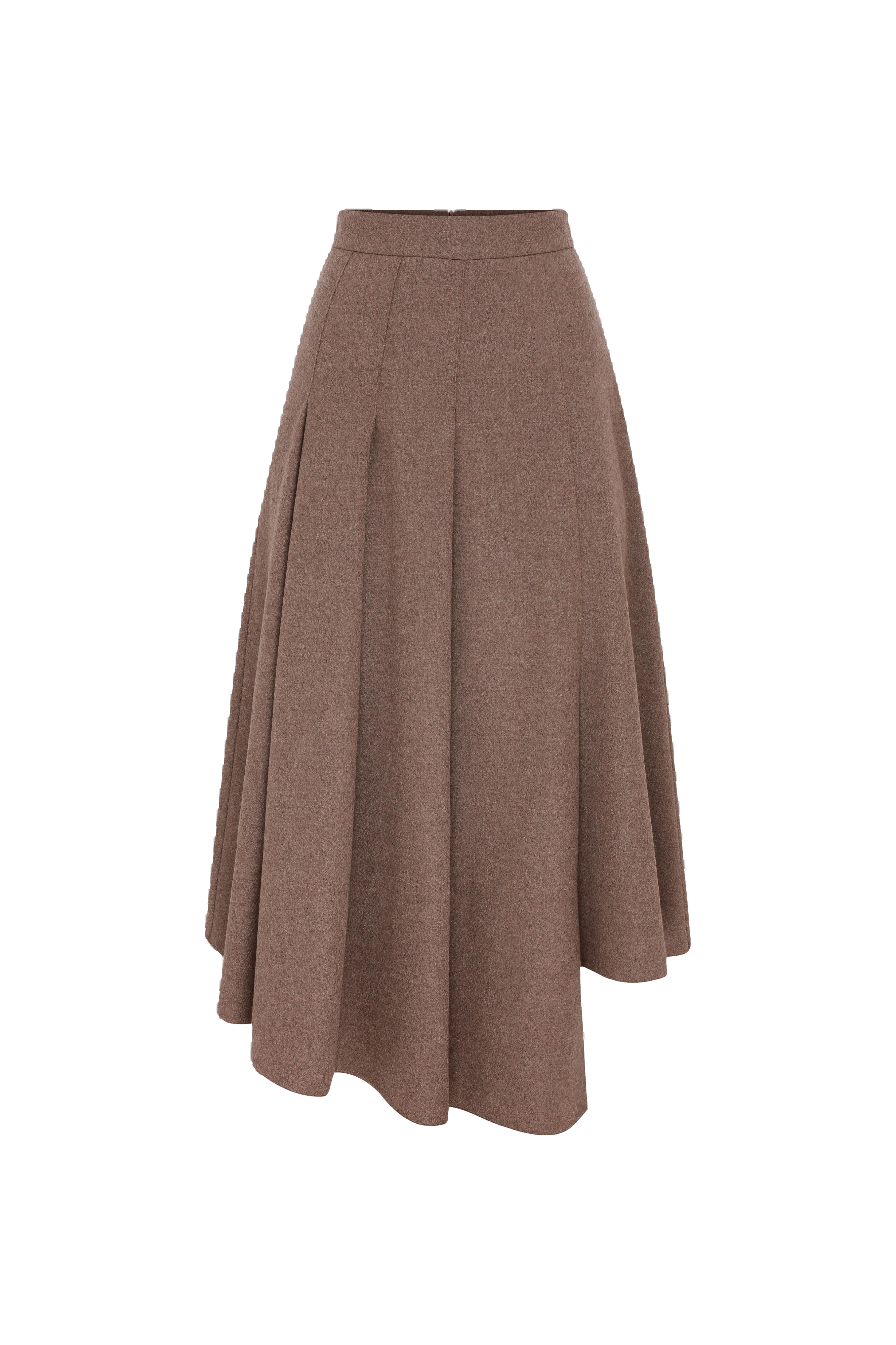 Eliza Wool Plaid  Asymmetric Midi Skirt in Mocha in Brown made by Nazli Ceren