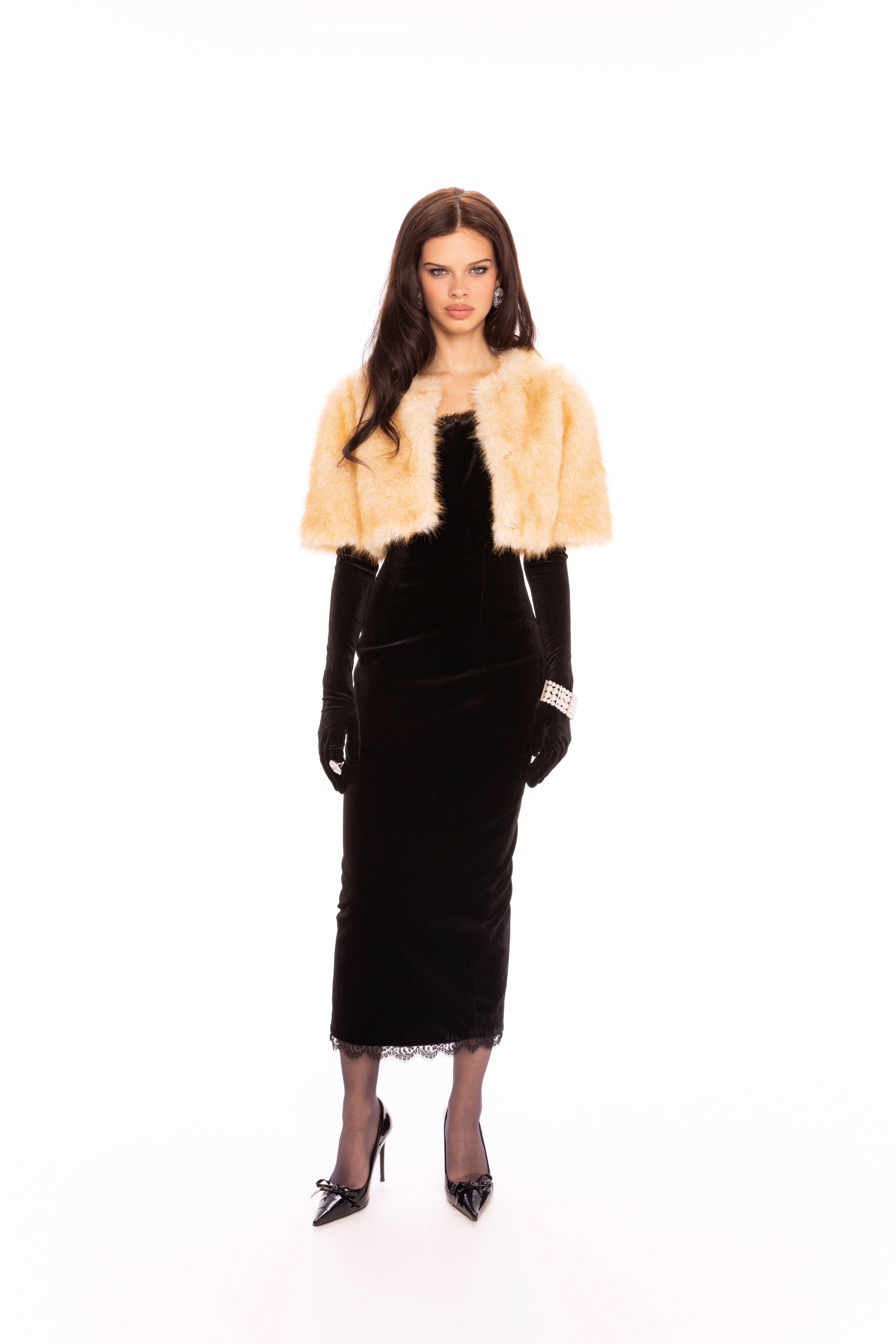 Thalia Cropped Faux Fur Jacket (Yellow) made by Nana Jacqueline