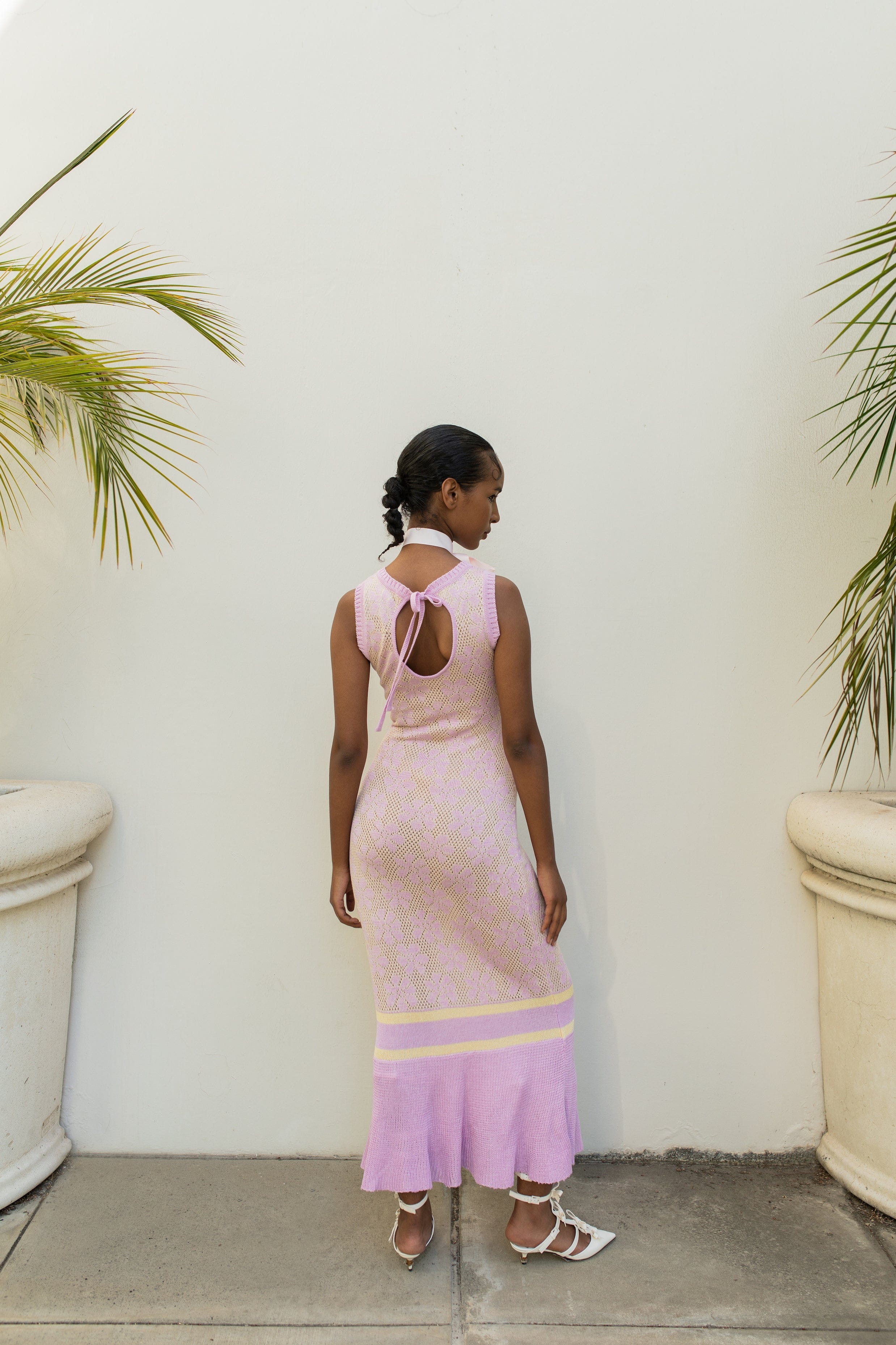 Lavender Knit Dress With Feathers Details made by ANDREEVA