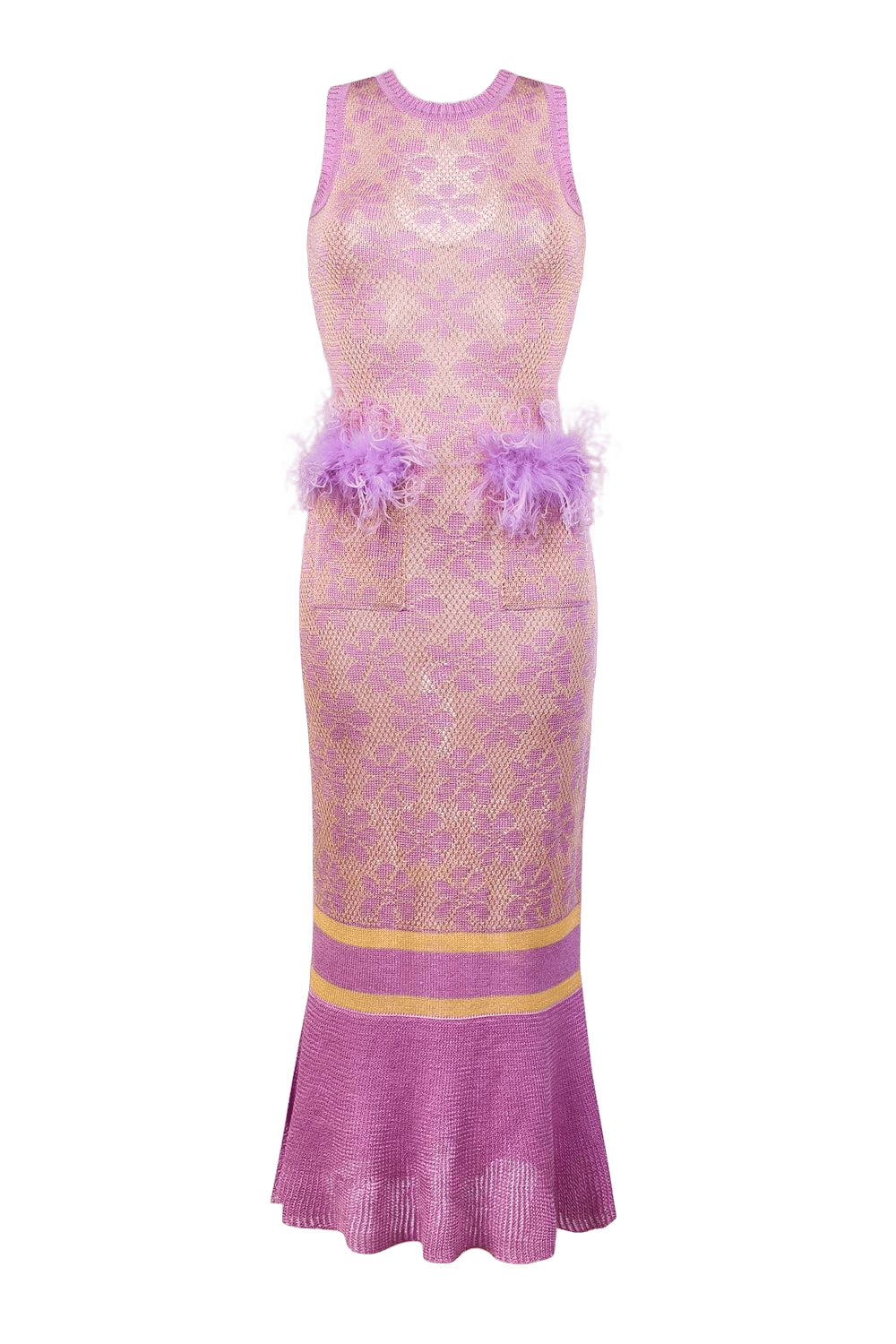 Lavender Knit Dress With Feathers Details made by ANDREEVA