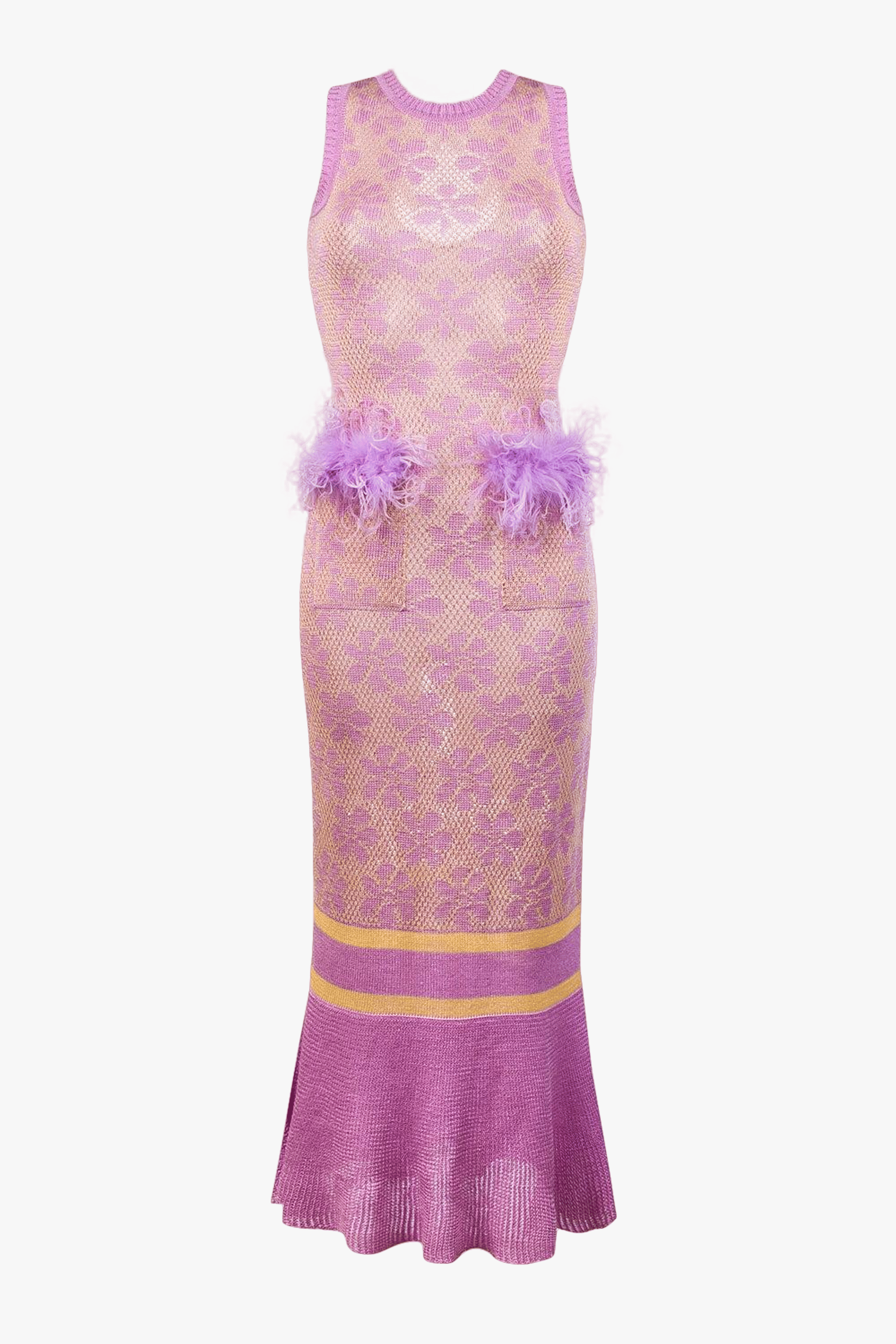 Lavender Knit Dress With Feathers Details made by ANDREEVA