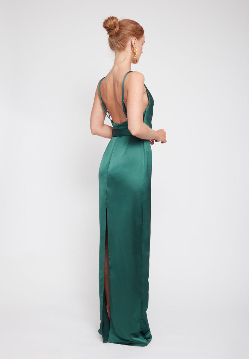 AMILA deep green maxi dress with open back made by UNDRESS