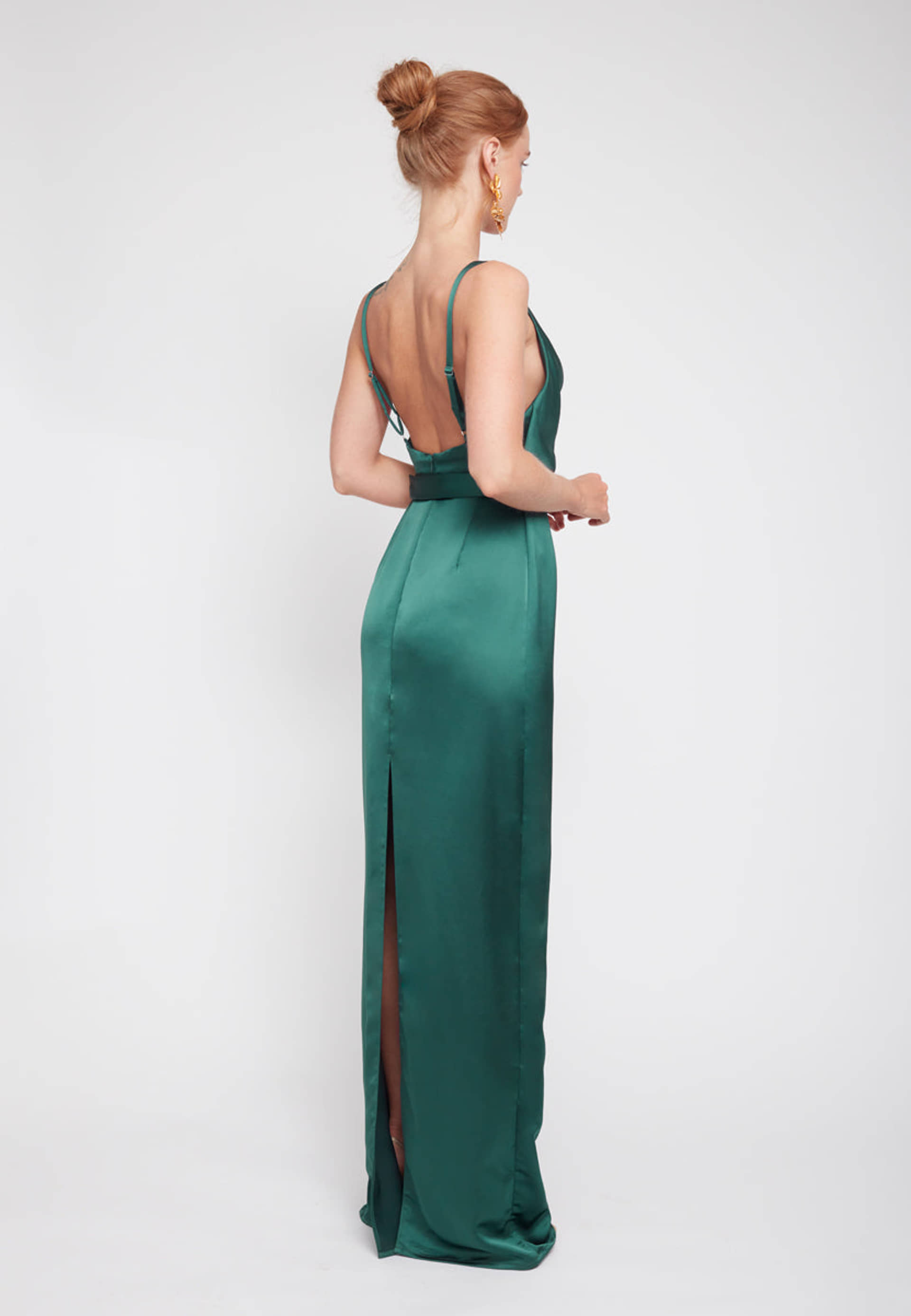 AMILA deep green maxi dress with open back made by UNDRESS