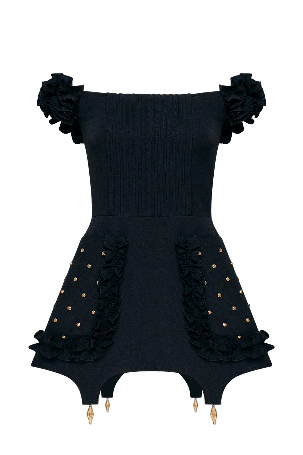 Ruffled Dress With Pocket in Black made by Guranda
