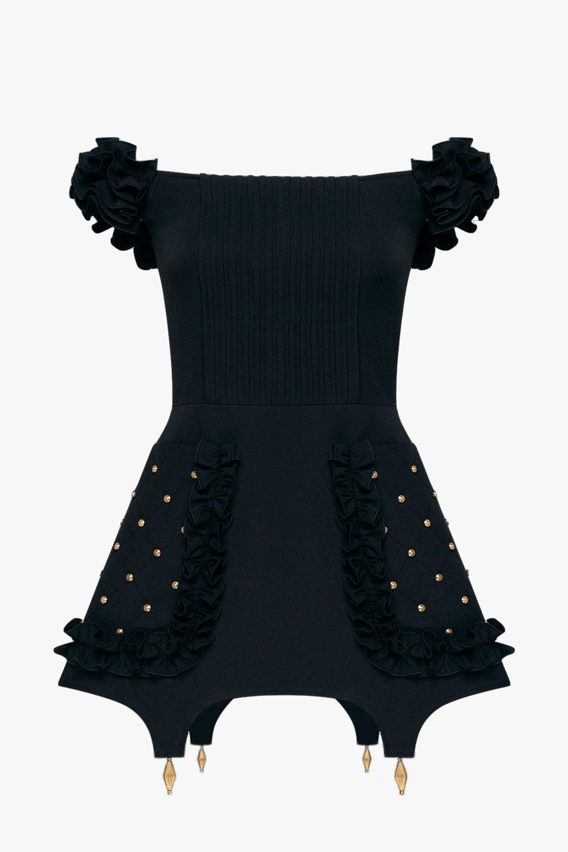 Ruffled Dress With Pocket in Black made by Guranda