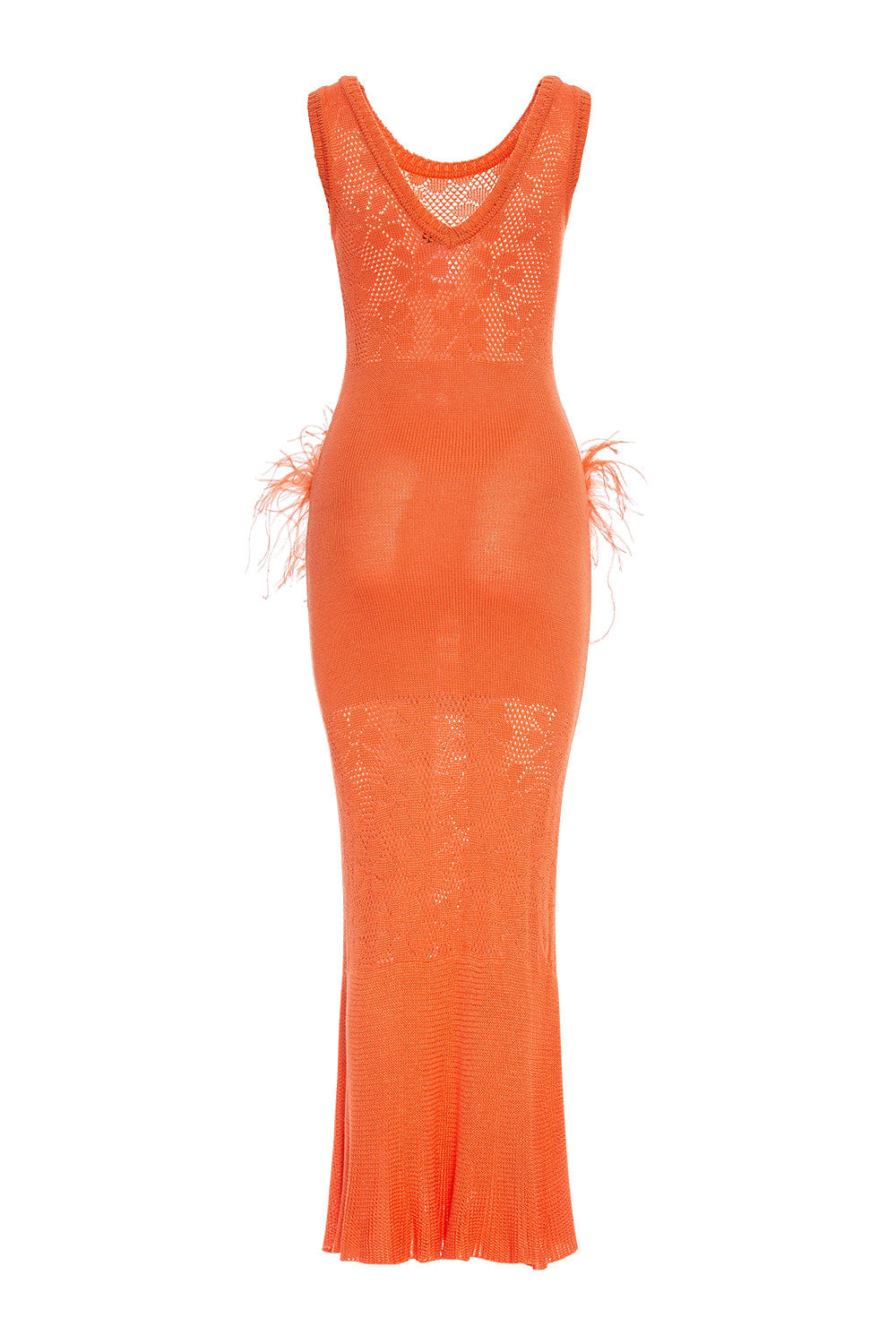 Vanilla Orange Knit Dress With Feathers made by ANDREEVA