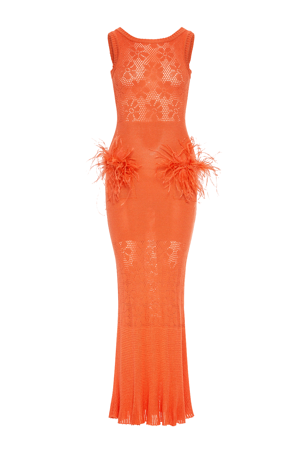 Vanilla Orange Knit Dress With Feathers made by ANDREEVA