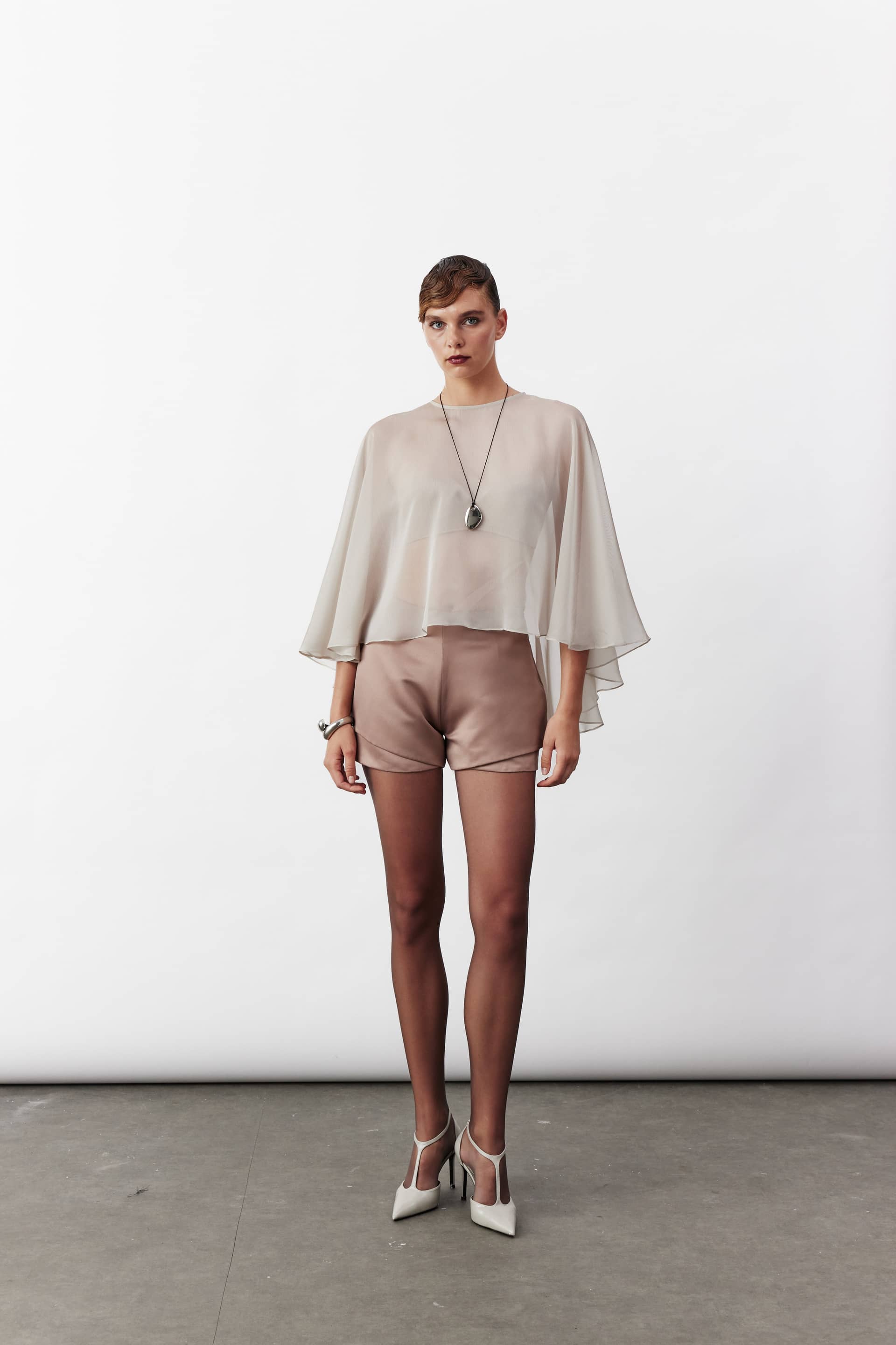 Viona Chiffon Cape In Smoked Grey made by Nazli Ceren