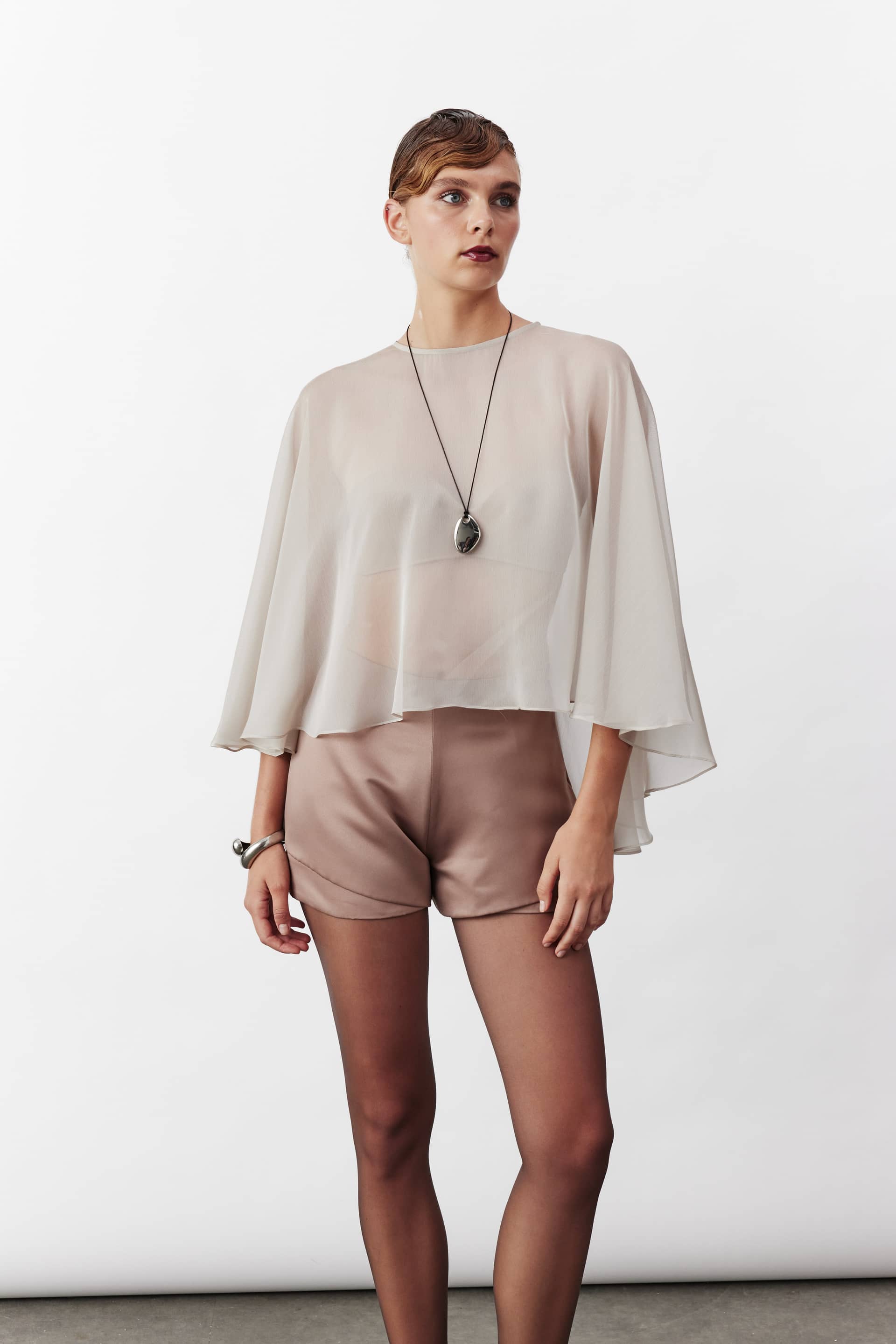 Viona Chiffon Cape In Smoked Grey made by Nazli Ceren