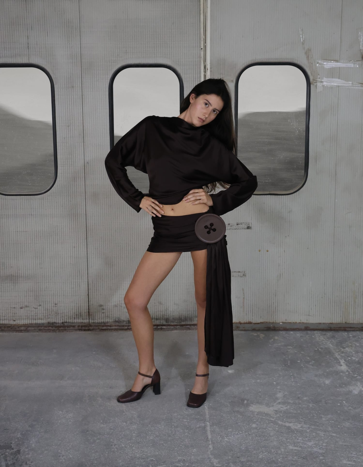 RESSA Mini Skirt Set In Brown Silk made by MAET