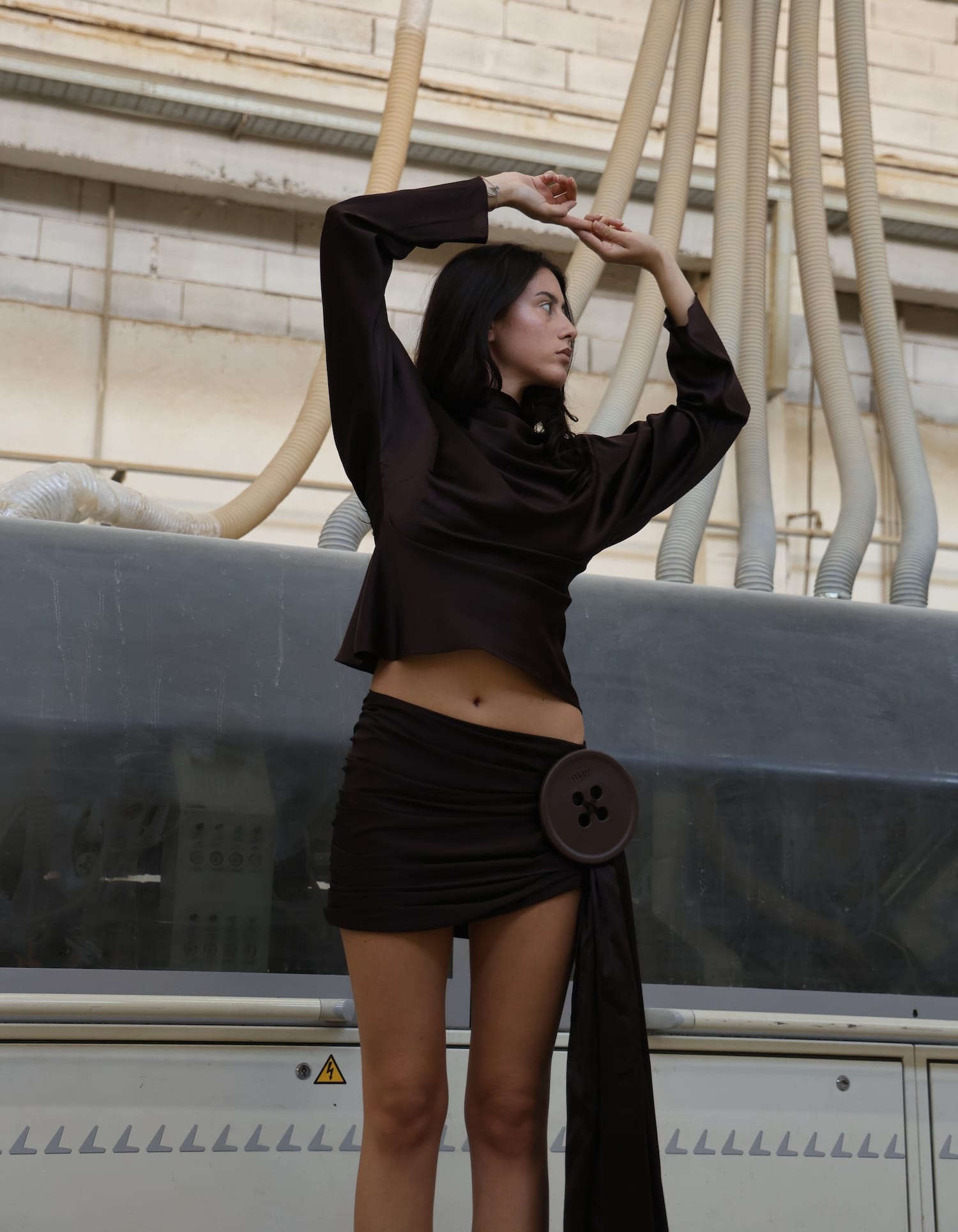 RESSA Mini Skirt Set In Brown Silk made by MAET