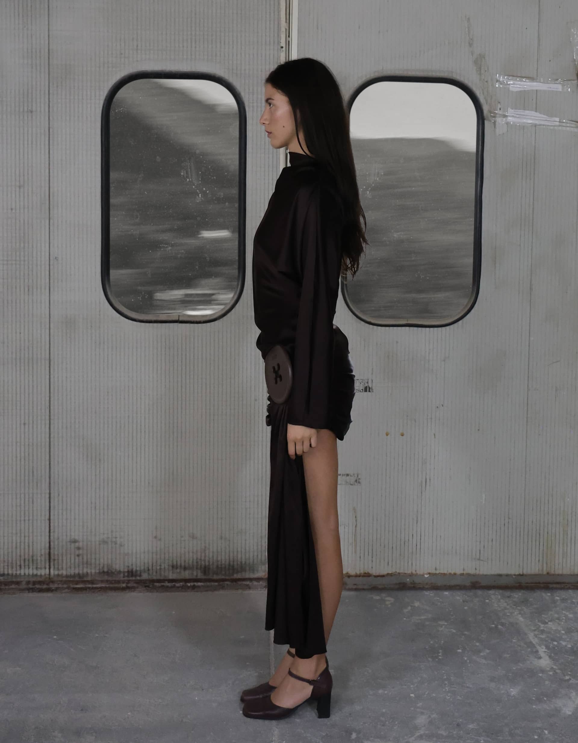 RESSA Mini Skirt Set In Brown Silk made by MAET