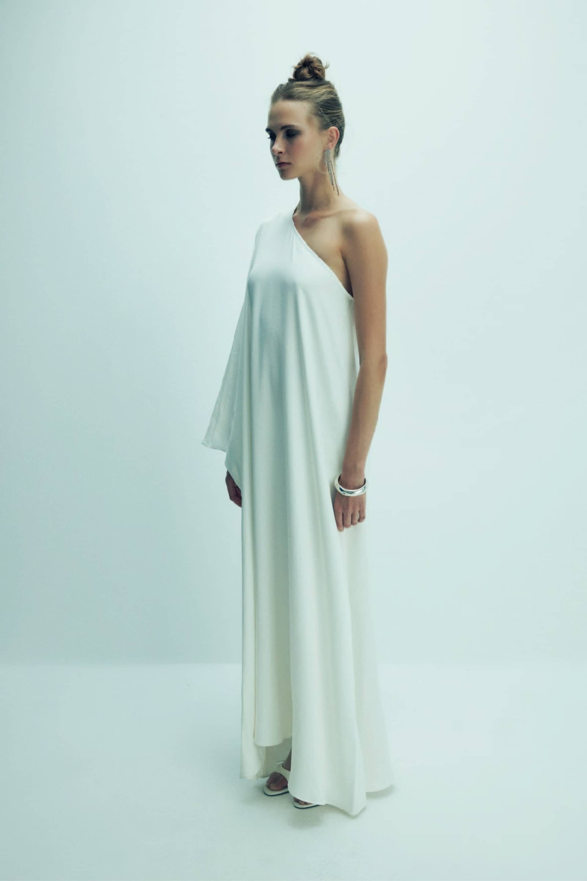 Venus One-Shoulder Satin Maxi Dress in White Swan made by Nazli Ceren