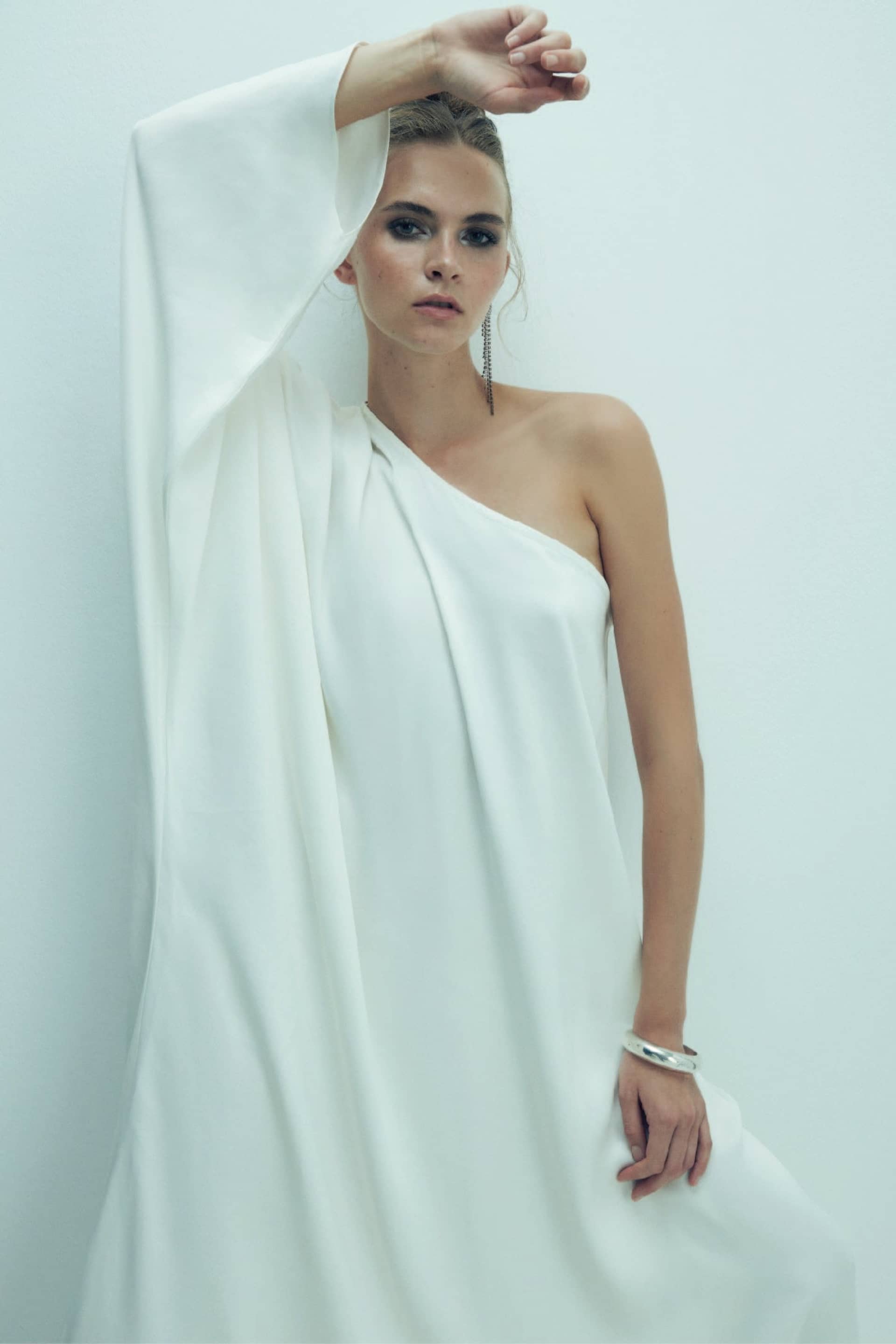 Venus One-Shoulder Satin Maxi Dress in White Swan made by Nazli Ceren