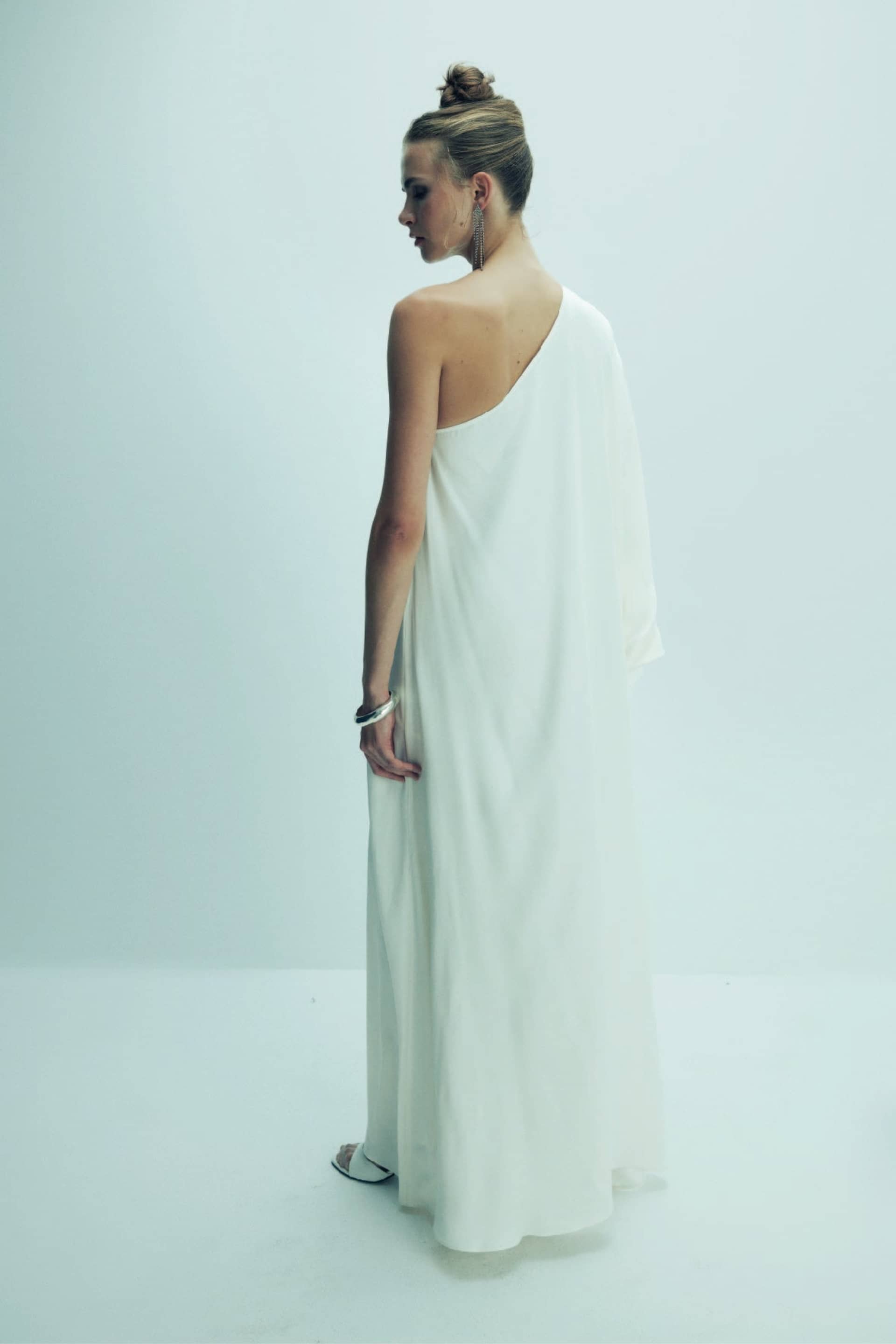 Venus One-Shoulder Satin Maxi Dress in White Swan made by Nazli Ceren