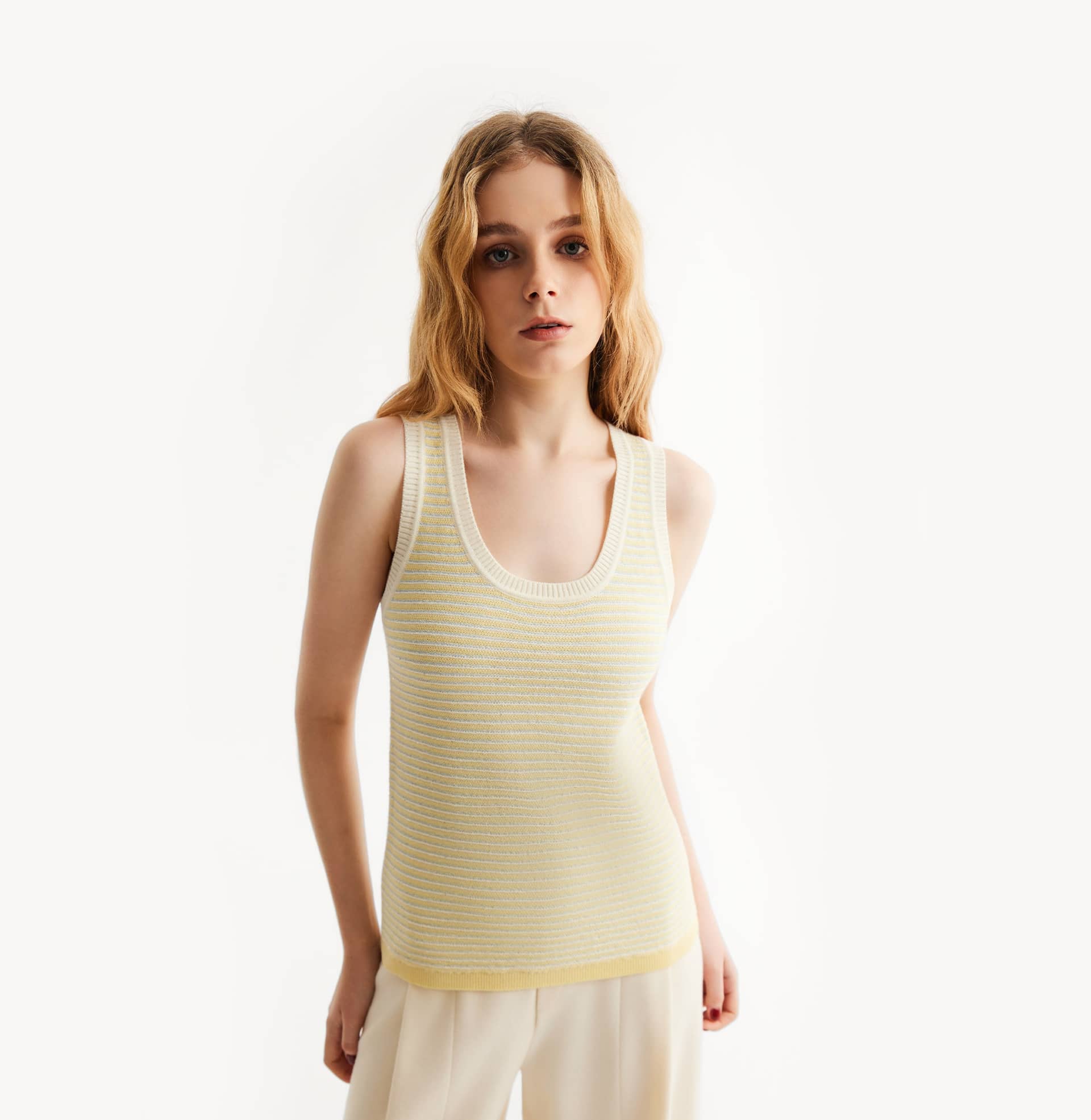 MULTICOLOR STRIPED U-NECK VEST made by CRUSH Collection