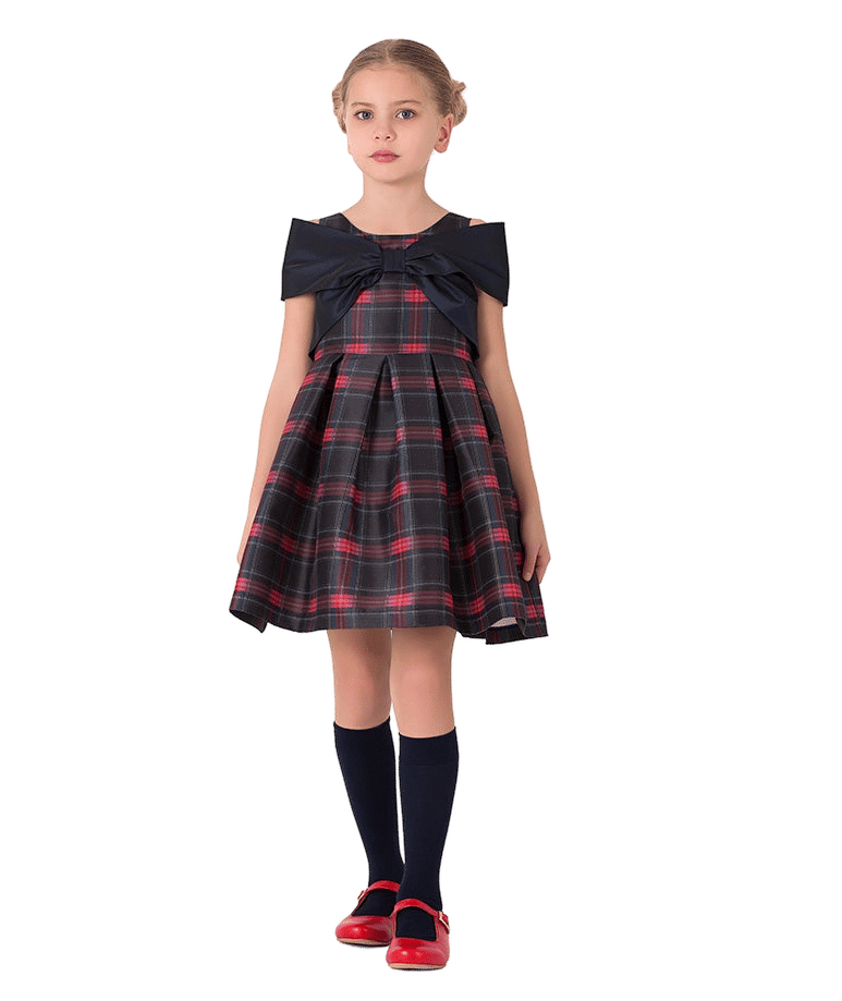 Checkered Navy Bow Dress made by Mama Luma