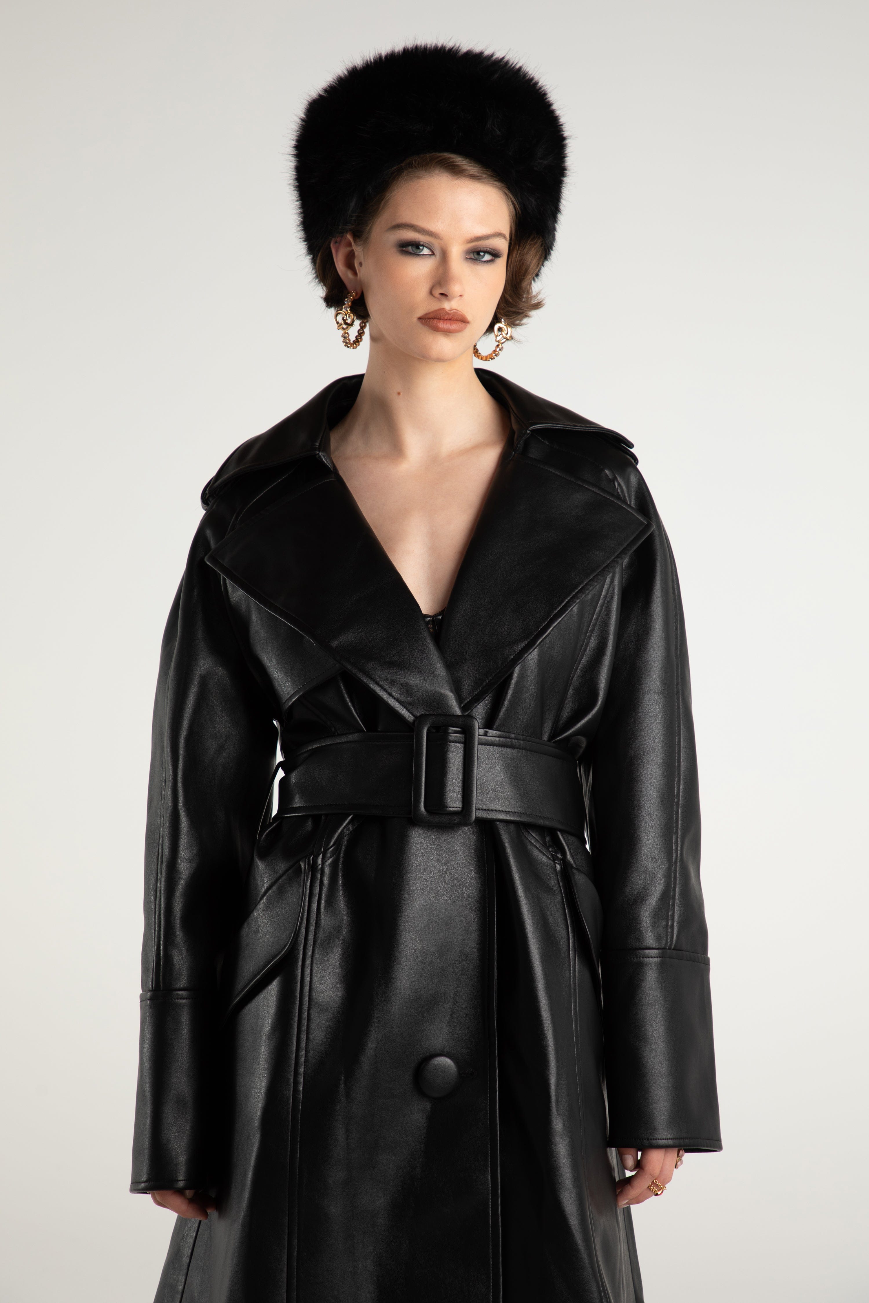 Keira Leather Trench Coat (Black) (Final Sale) in Black made by Nana Jacqueline