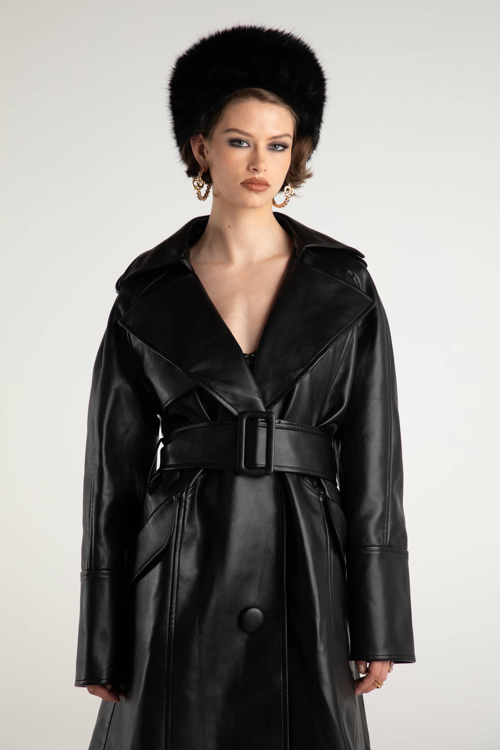 Keira Leather Trench Coat (Black) (Final Sale) in Black made by Nana Jacqueline
