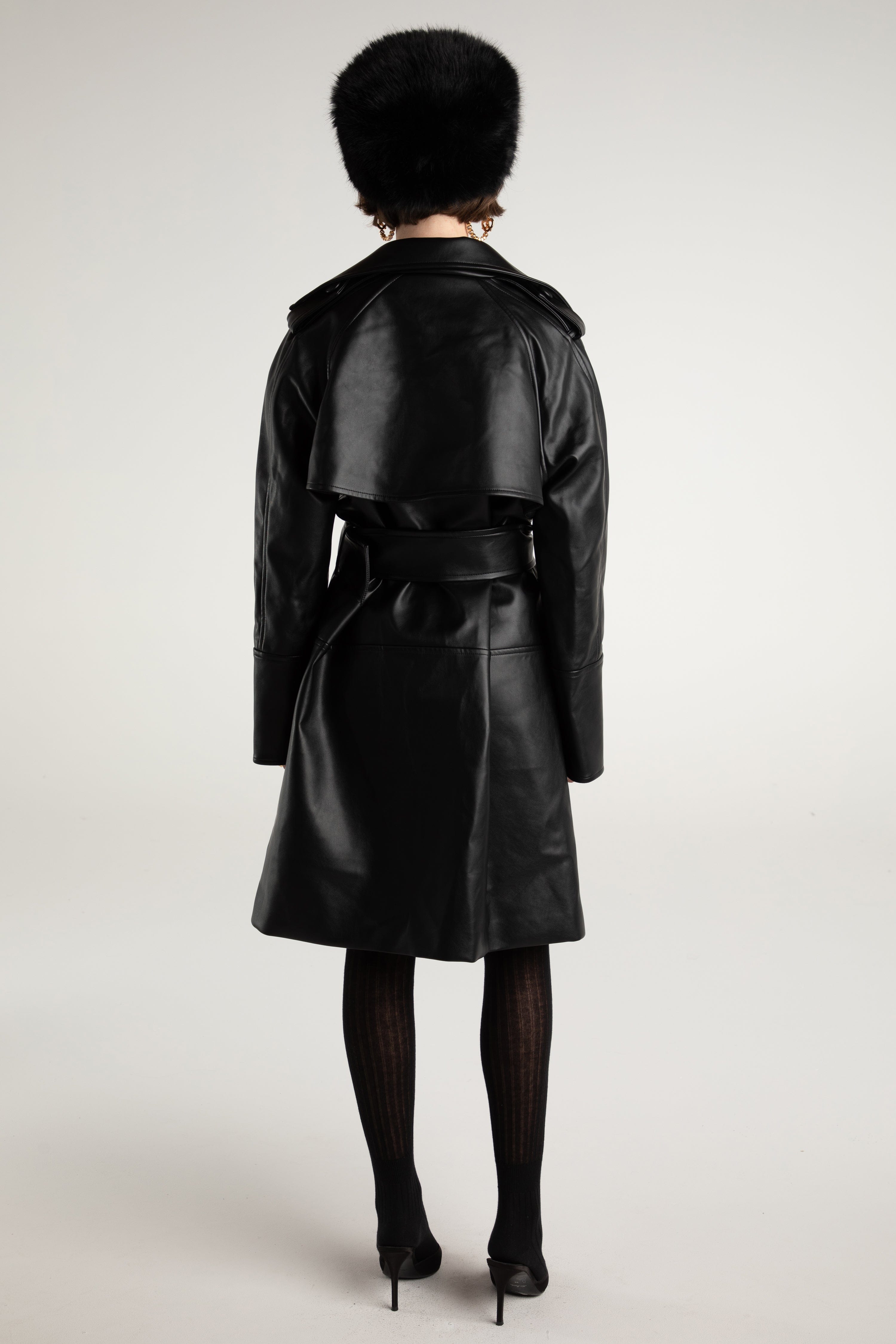 Keira Leather Trench Coat (Black) (Final Sale) made by Nana Jacqueline