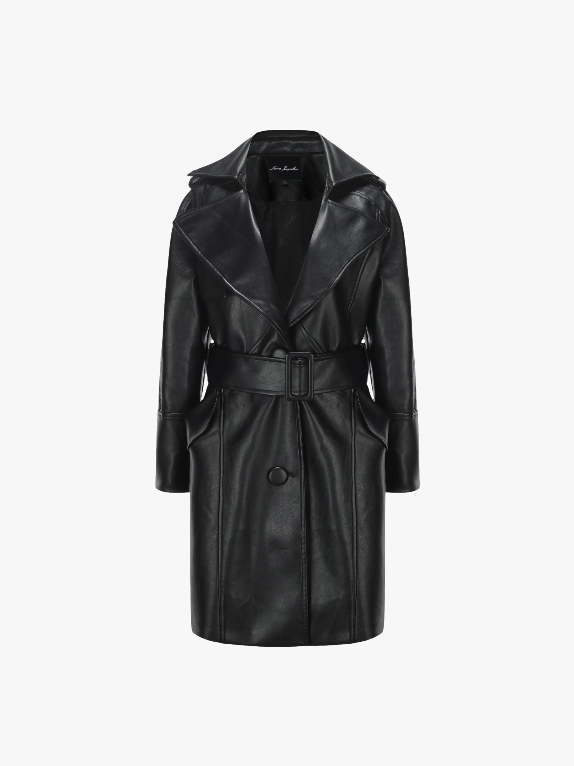 Keira Leather Trench Coat (Black) (Final Sale) in Black made by Nana Jacqueline